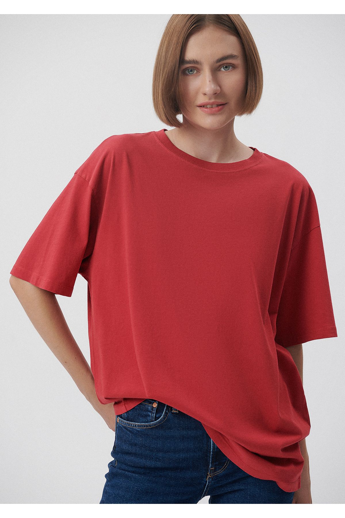 Mavi Kırmızı Basic Tişört Oversize / Geniş Kesim 1610317-70390