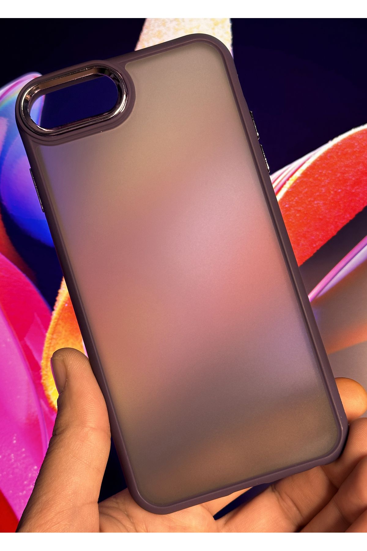 Fibaks Apple iPhone 7 Plus&8 Plus Kılıf Metal Çerçeve Hassas Butonlu Renkli Buzlu Şeffaf Transparan Kapak