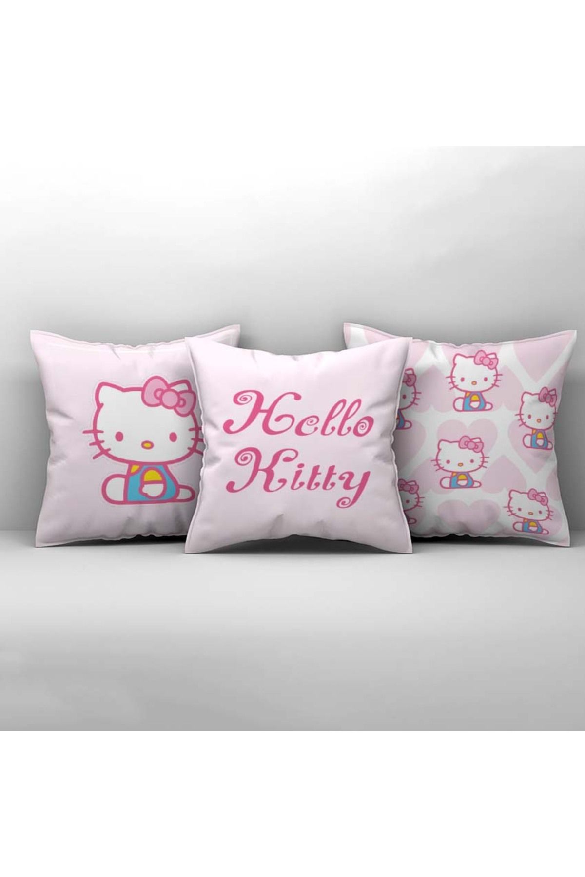 CİCİ ODAM Çocuk Bebek Odası Kırlent Kılıfı Kalpli Hello Kitty