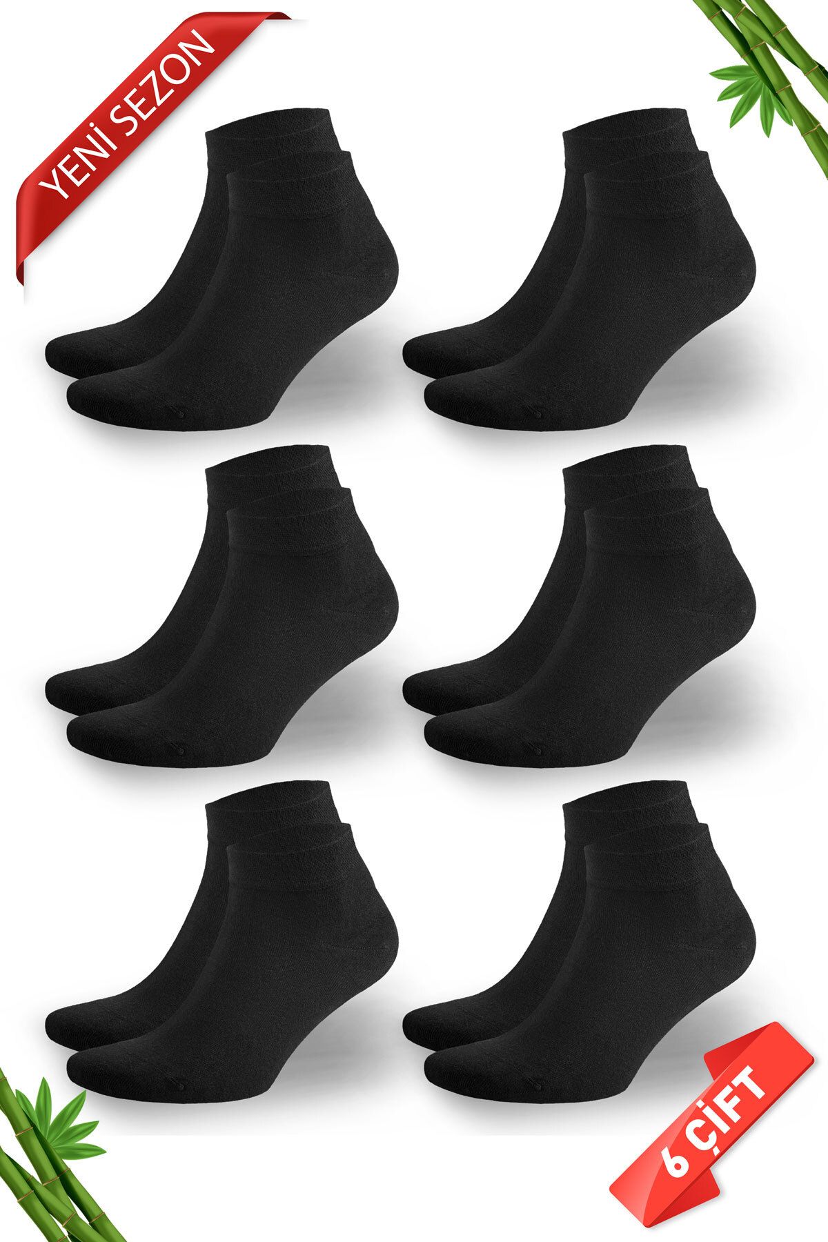 DAYCO Bambu Erkek Dikişsiz Premium Patik Siyah Çorap 6'lı Set