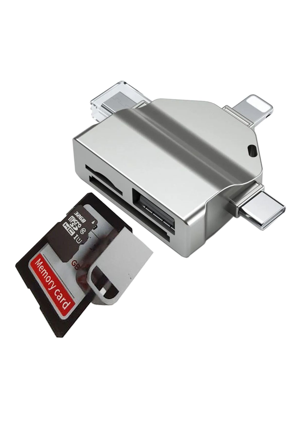 Coverzone Usb Otg Kart Okuyucu Micro USB Type-C ve Lightning Uçlu Telefon PC ve Notebook Uyumlu Mikro SD ZR591
