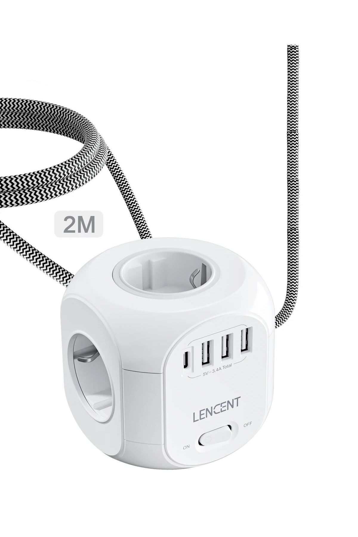 LENCENT TAM KORUMALI UZATMA PRİZ (2 METRE) 4 AC + 3 USB + 1 PD KORUMALI ÇIKIŞ PORTU