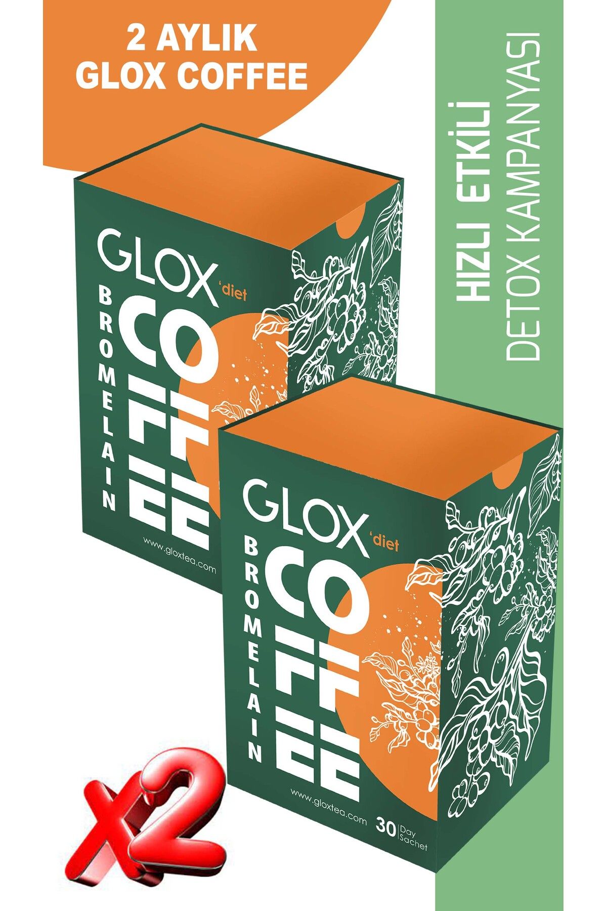 GLOX Bromelain Farkı & Metabolizma Düzenleyen Hızlı Kilo Verdirici Bitkisel Detox Kahve 60 Adet