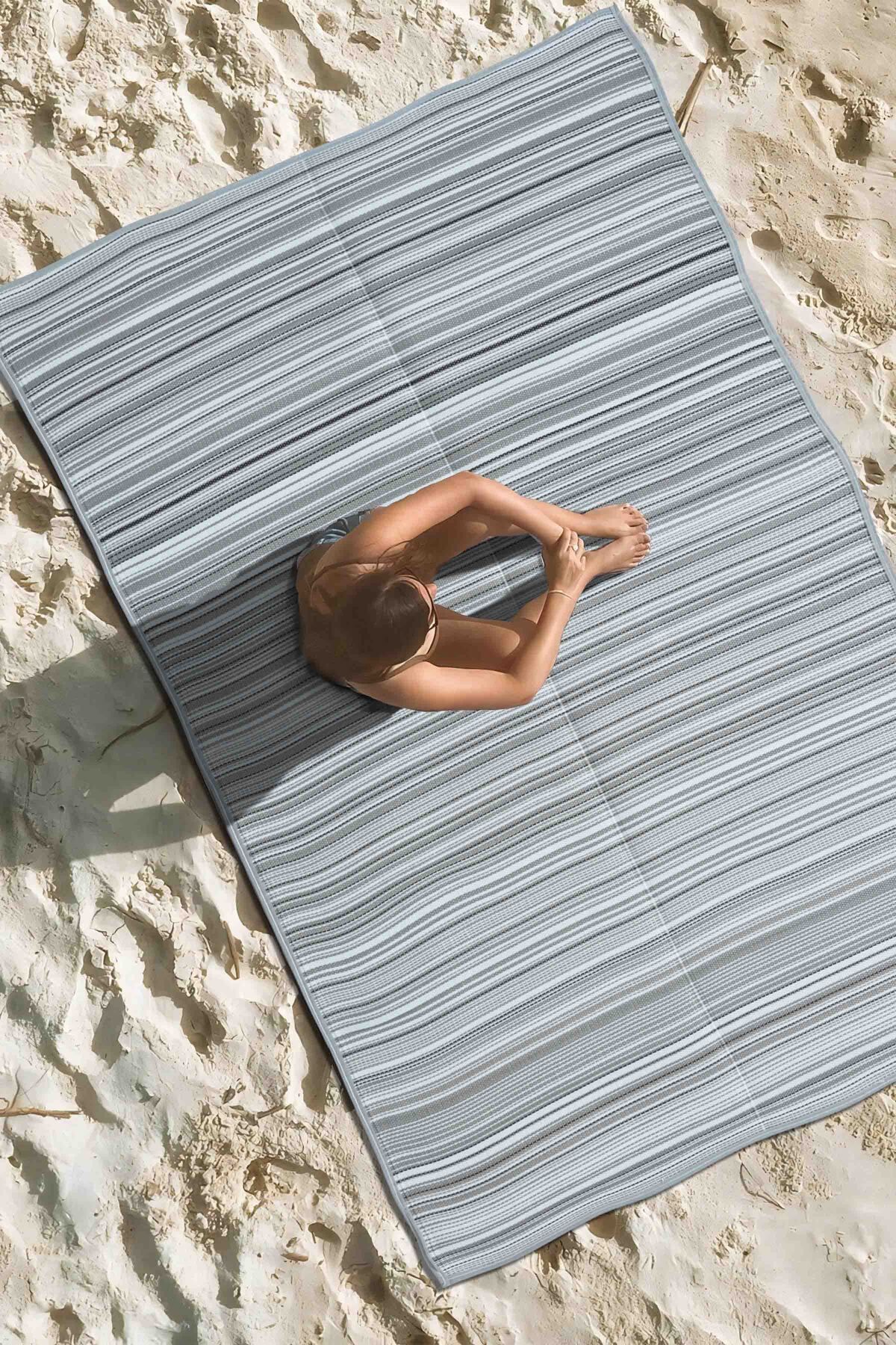Caretta Home Katlanabilir Plaj Kamp Piknik Bahçe Halısı Balkon Teras Hasır Halı Mat Savan Kilim Karavan Halısı