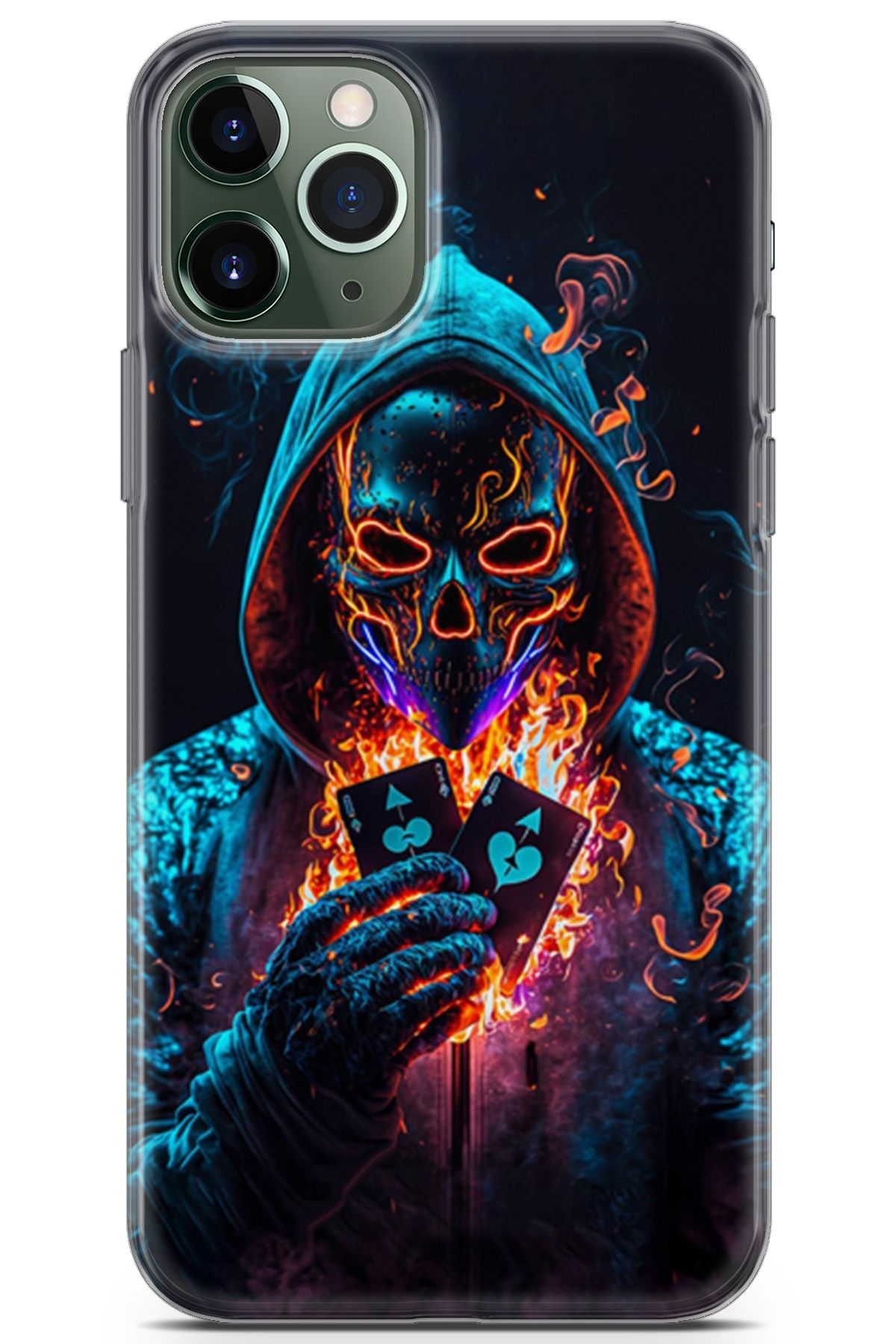 Lopard Apple iPhone 11 Pro Max Uyumlu Kılıf Milano 30 Ateşli Maske Kenarları Şeffaf Kapak Mavi