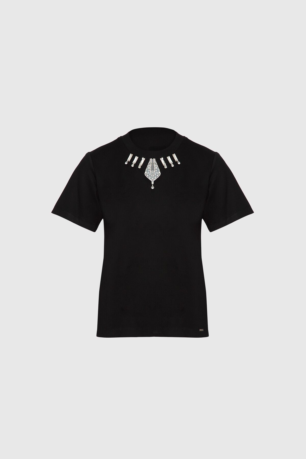 GIZIA Yaka Işlemeli Siyah T-shirt