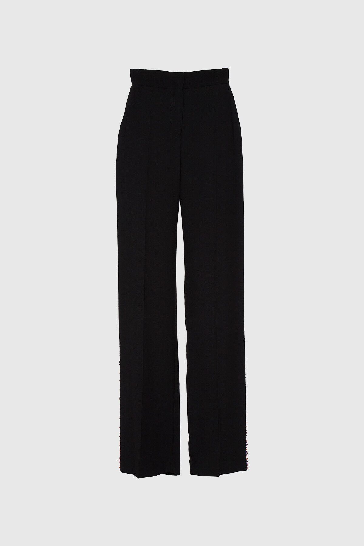 GIZIA Yanı Boncuk İşleme Detaylı Yüksek Bel Geniş Paça Siyah Pantolon