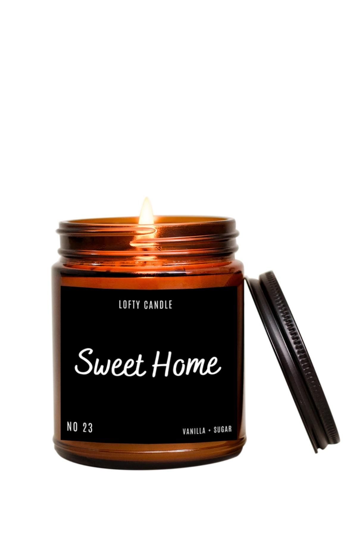 Lofty Sweet Home Siyah Etiket Amber Kavanoz Mum Dekor Aromaterapi Rahatlatıcı Vanilya Kokusu 210 gr