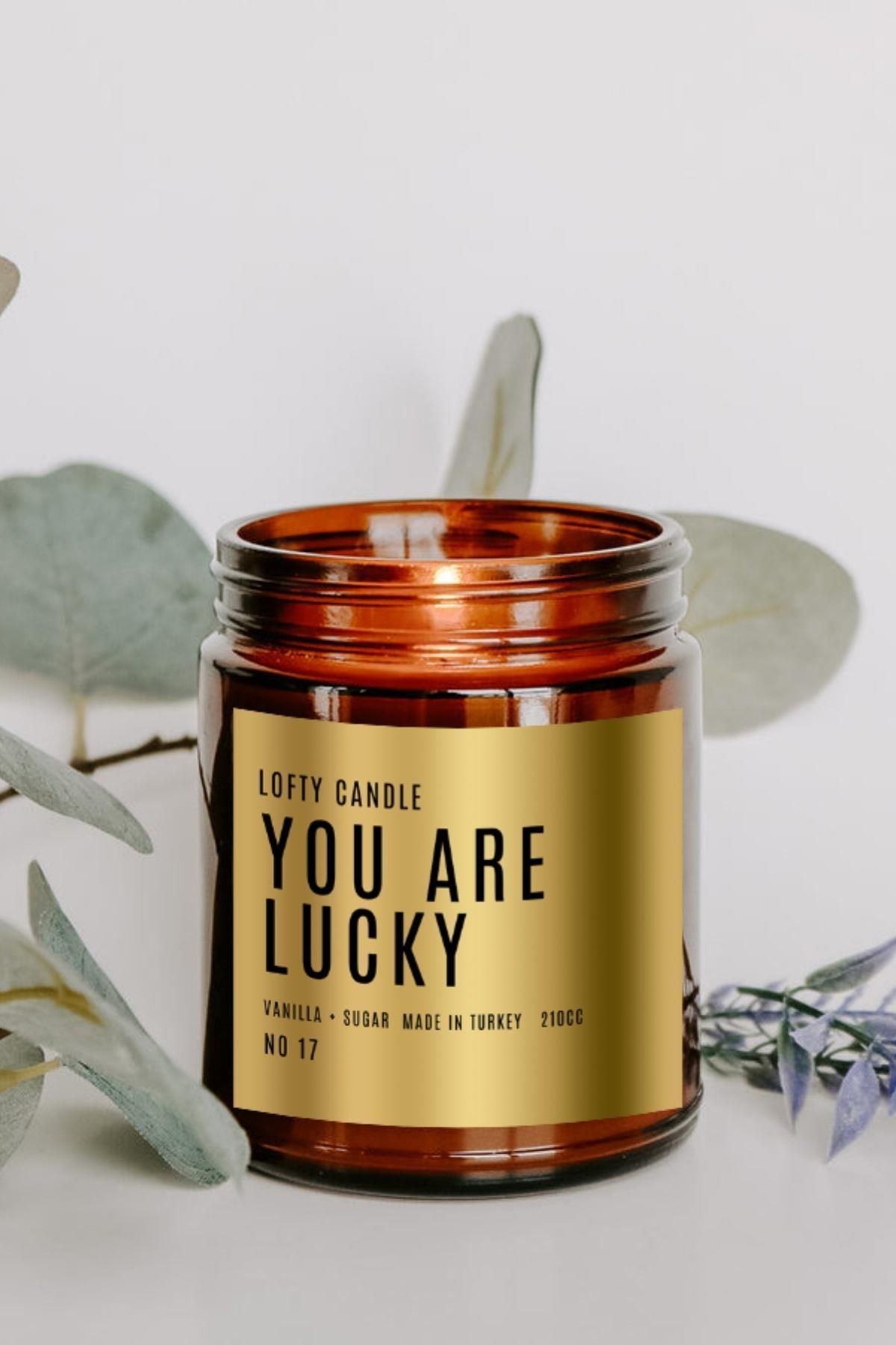Lofty You Are Lucky Gold Etiket Amber Kavanoz Mum Dekor Aromaterapi Rahatlatıcı Vanilya Kokusu 210 gr