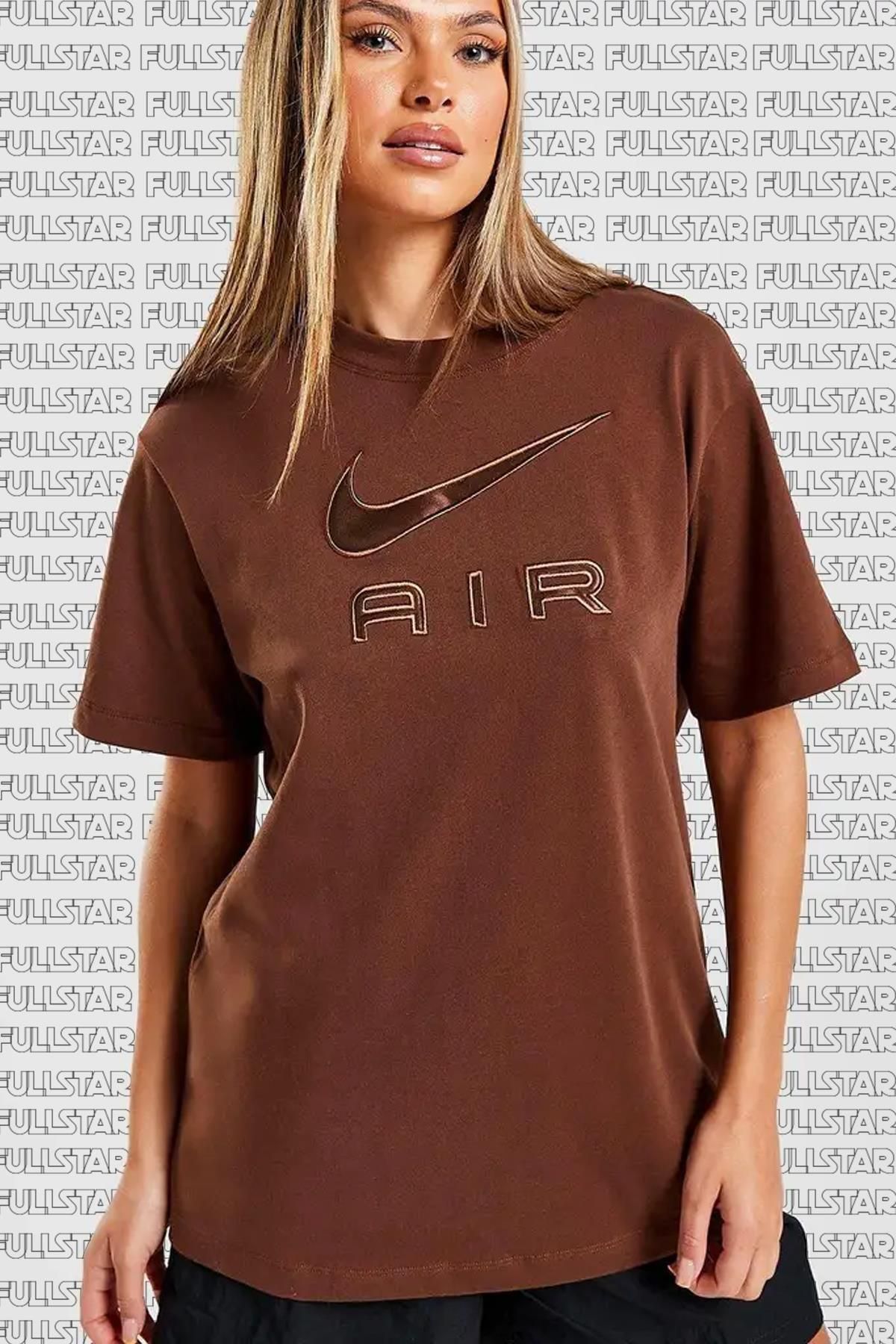Nike Sportswear Air Loose Fit Tee Brown Bol Kesim Kadın Tişört Kahverengi