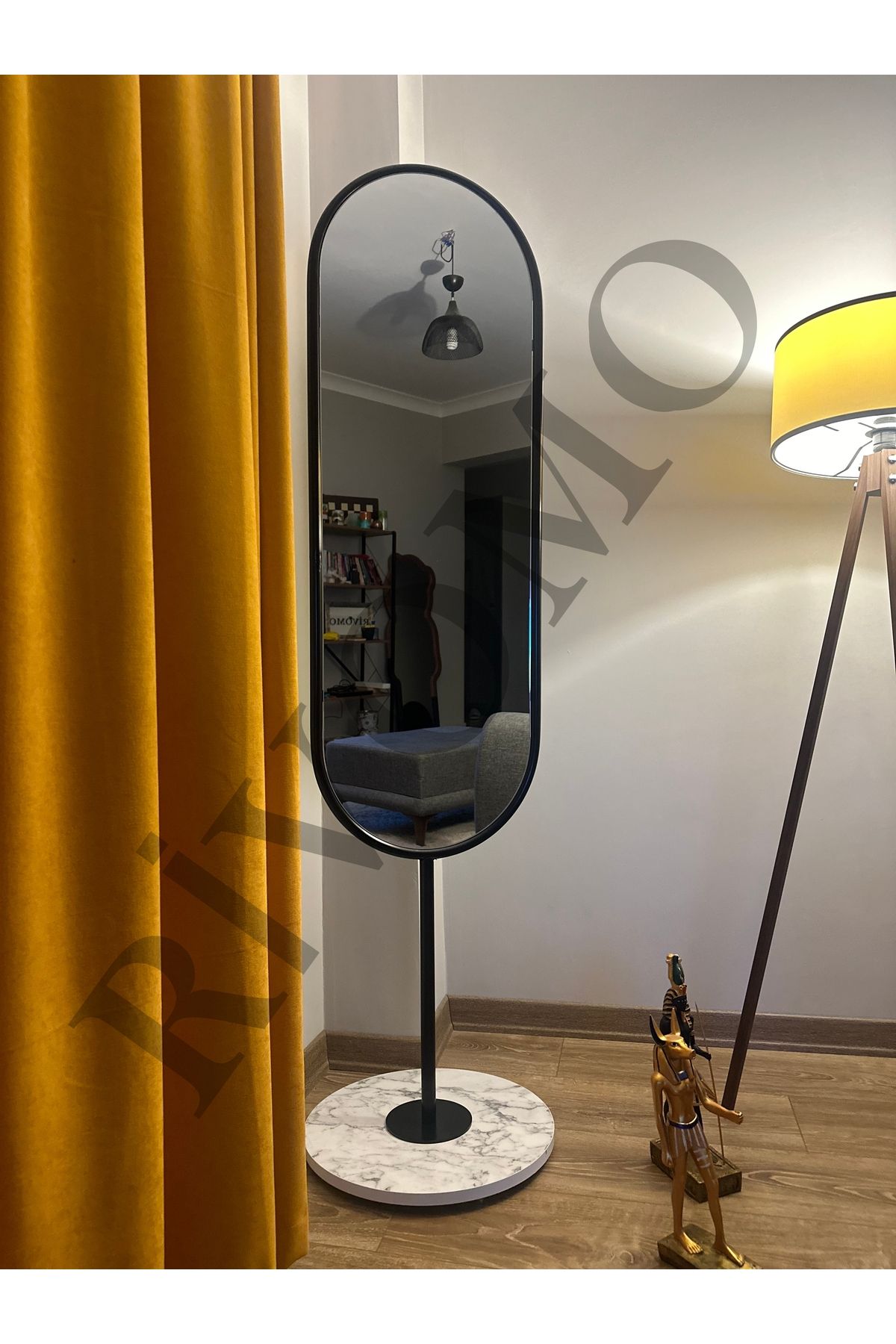 rivomo Siyah Metal 168x42,5 Cm Dekoratif Boy Aynası