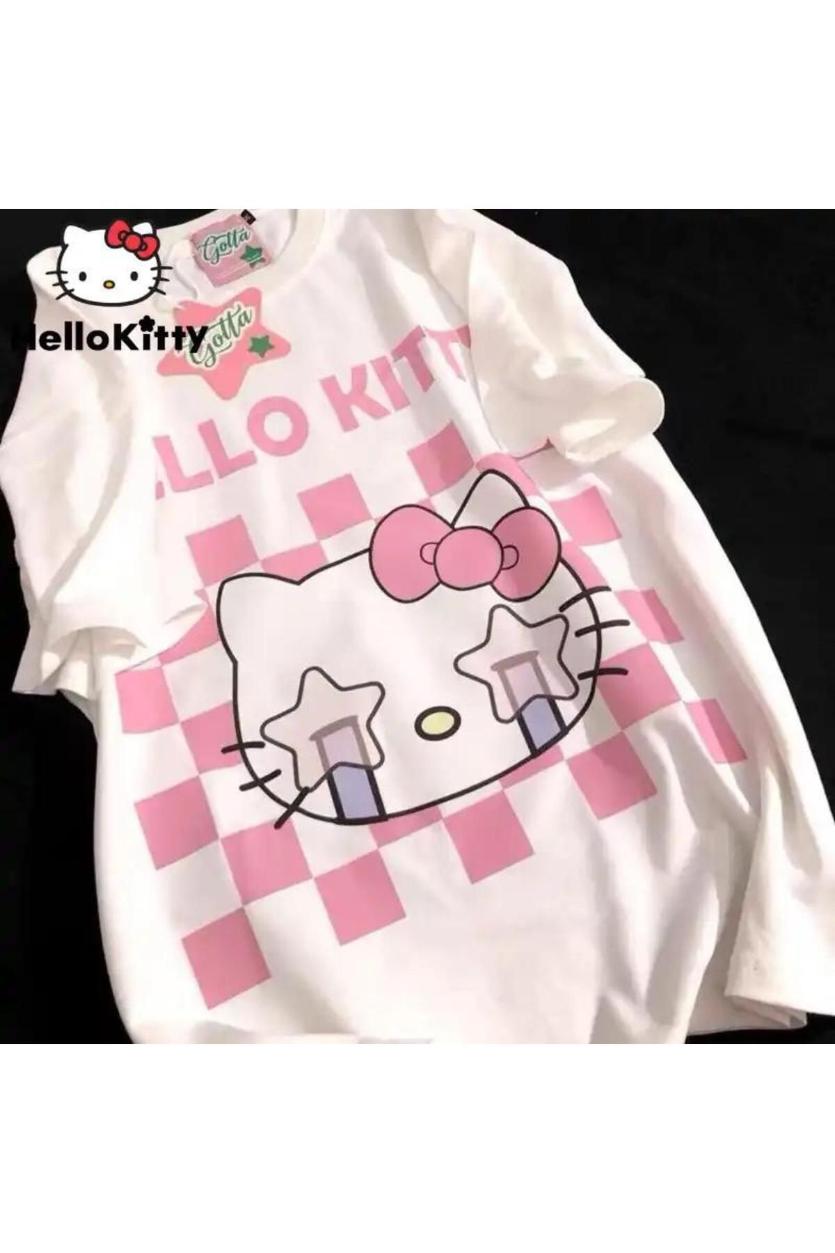 Gofeel Harajuku Dama Hello Kitty  Baskılı Oversize Unisex T-shirt