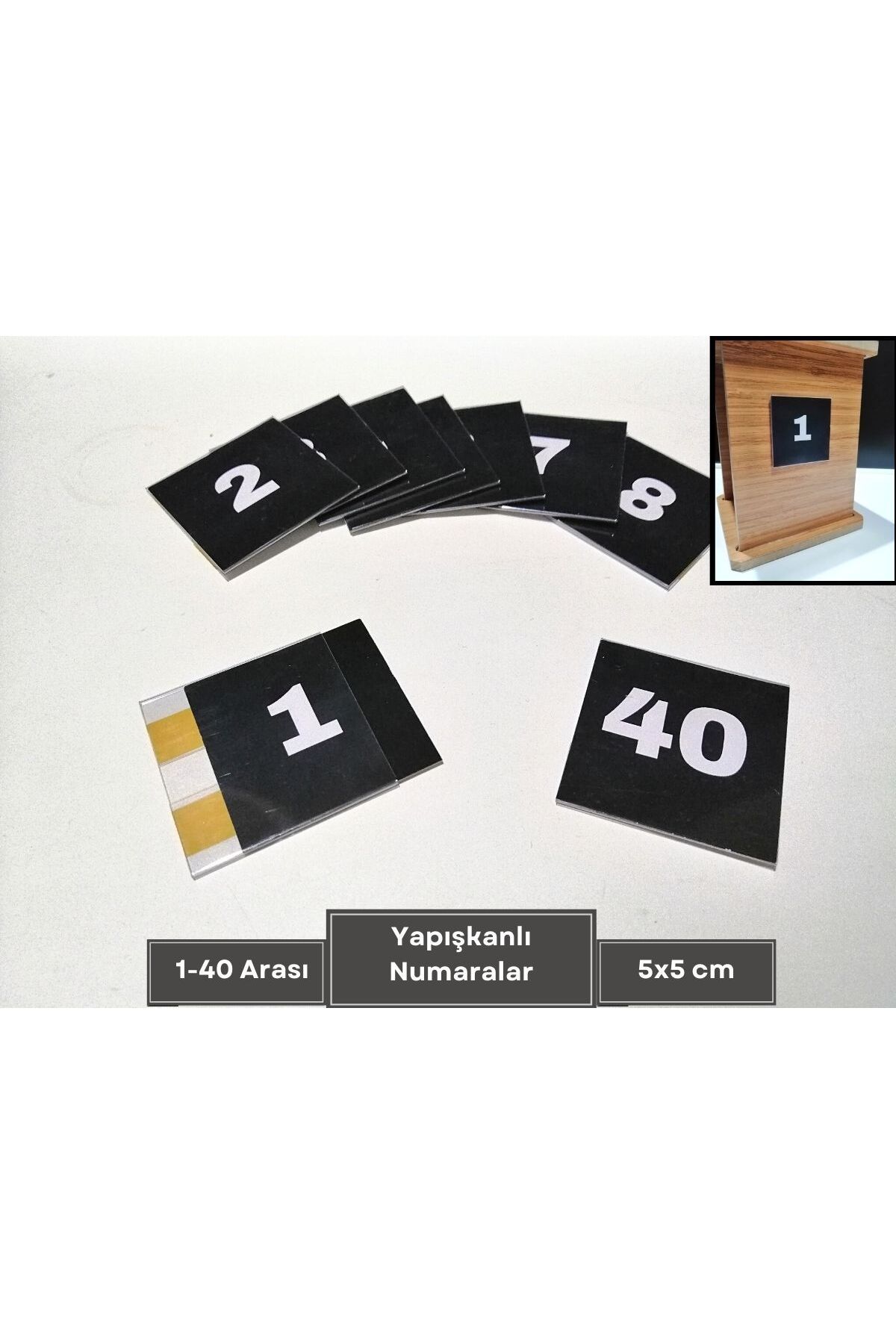 Şeffaf Etiket Yapışkanlı PVC İsimlik  Etiketlik ve 1-40 Siyah Numaralar Peçetelik Dolap Numaraları Sayı Takımı