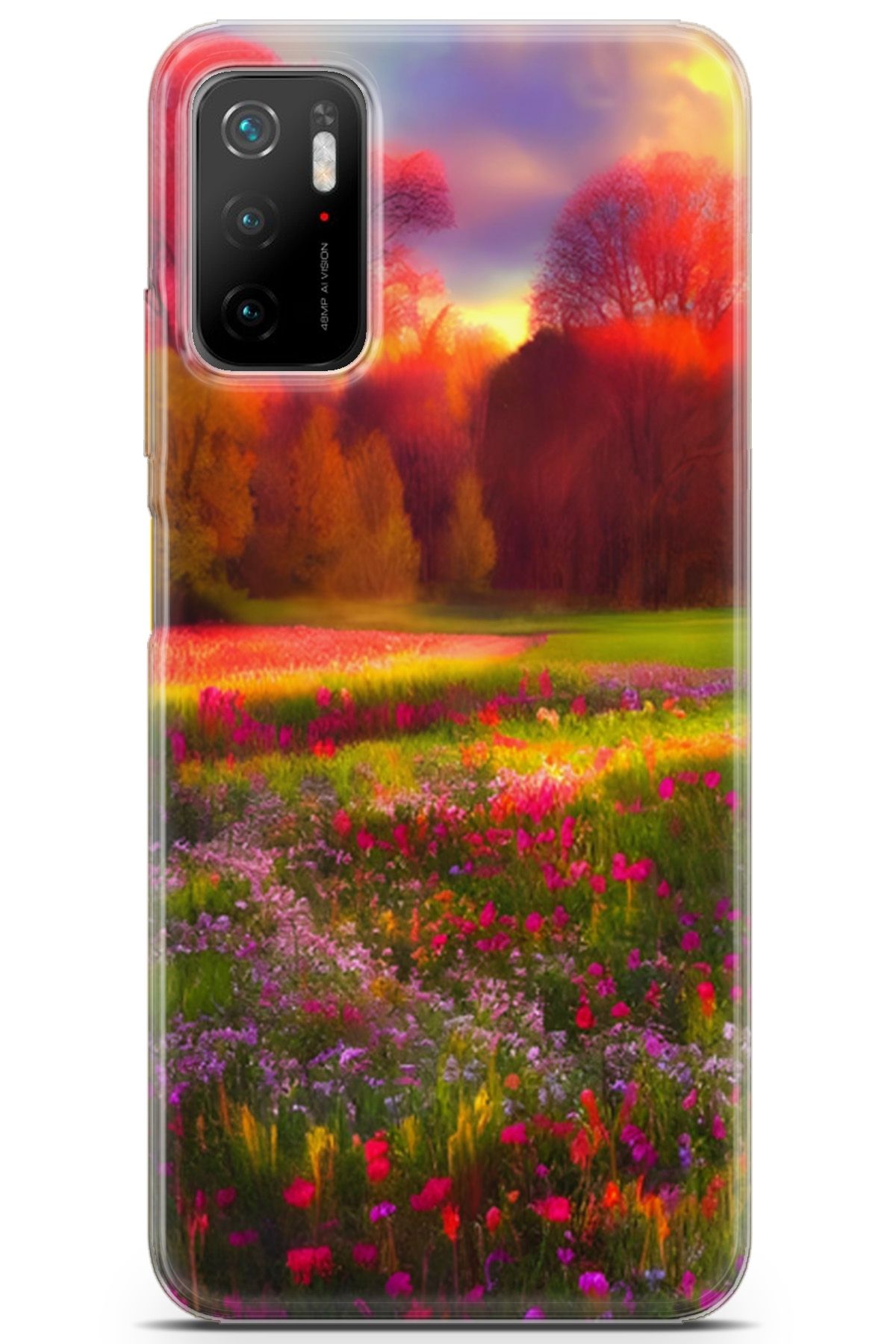 Lopard Xiaomi Poco M3 Pro Uyumlu Kılıf Opus 15 Kır Çiçekleri Kalın Silikon Nature