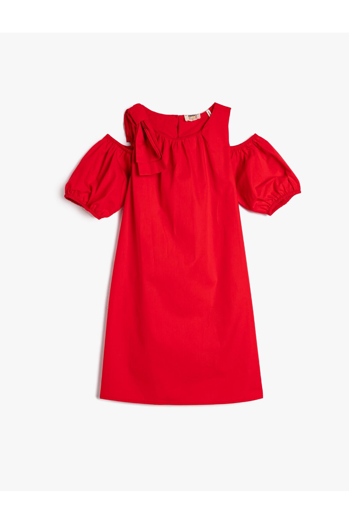 Koton Elbise Fiyonk Detaylı Pencere Detaylı Yuvarlak Yaka Pamuklu