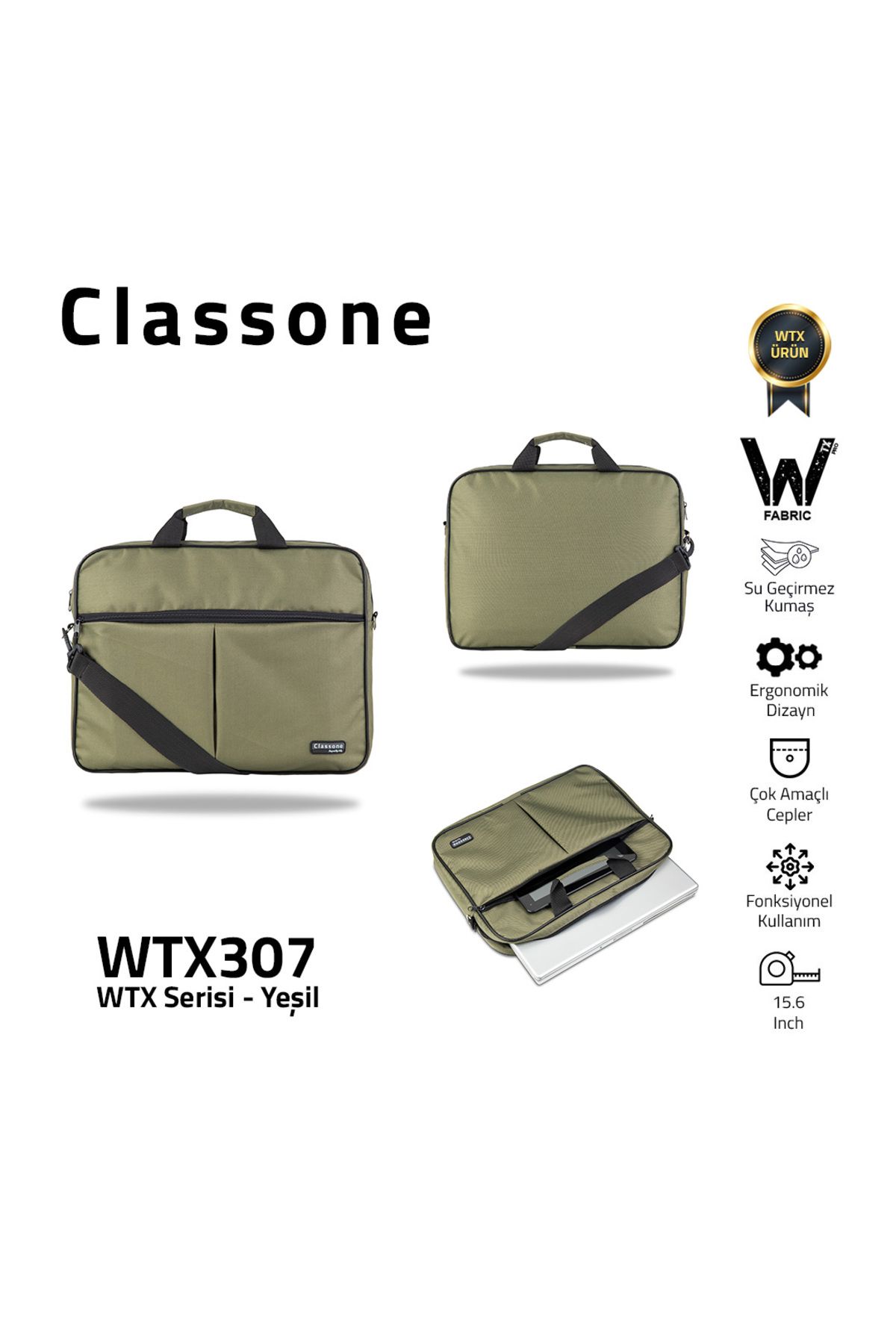 Classone Wtx307 Wtxpro serisi 15.6 Inch Uyumlu Su Geçirmez Kumaş Macbook, Laptop , Notebook El Çantası