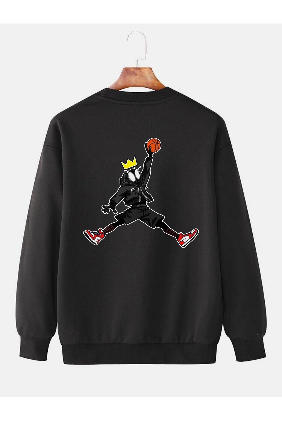 lepiska Basketbol Sweatshirtü-Basketbol sevenlere hediye Sweatshirt Unisex Siyah İçi Pamuklu