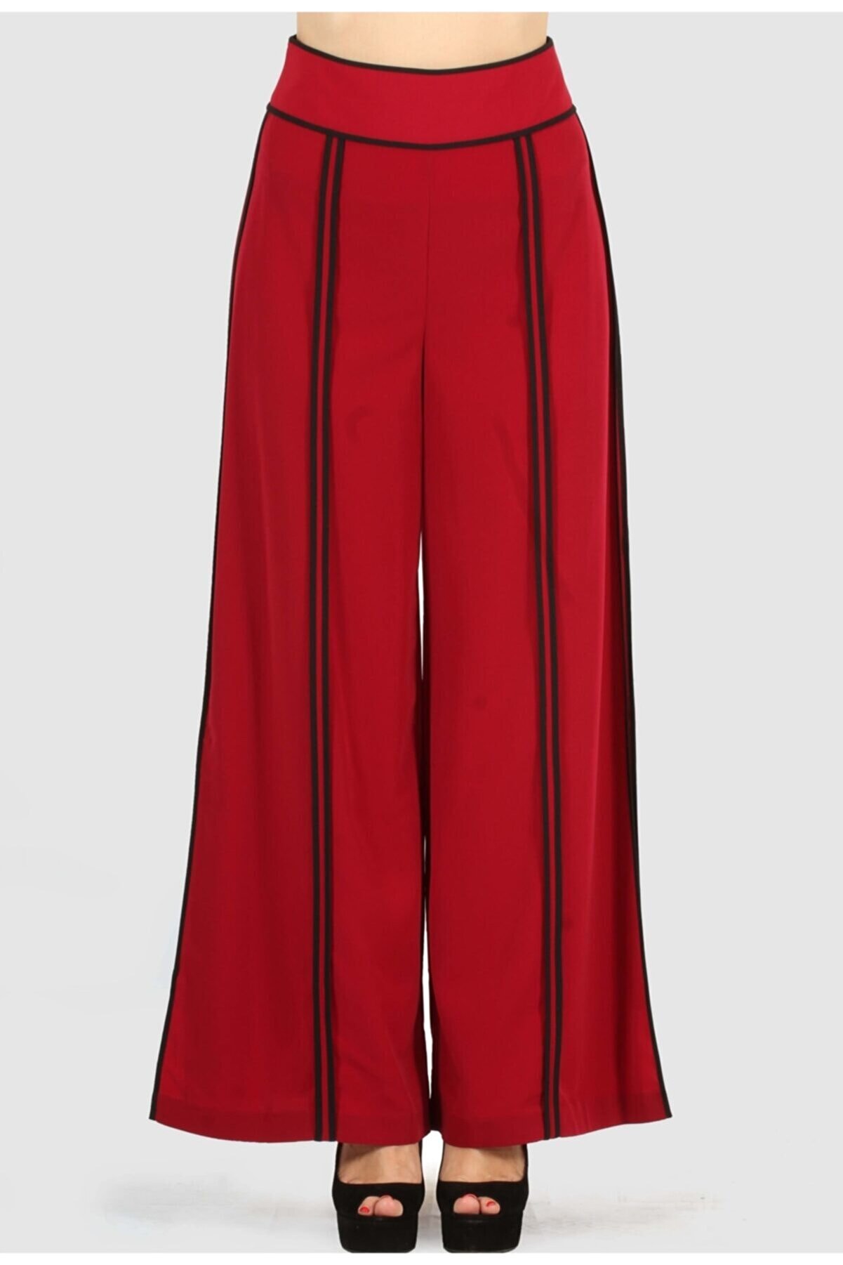 rapellin Bol Paça Tasarım Pantolon 1610-kırmızı