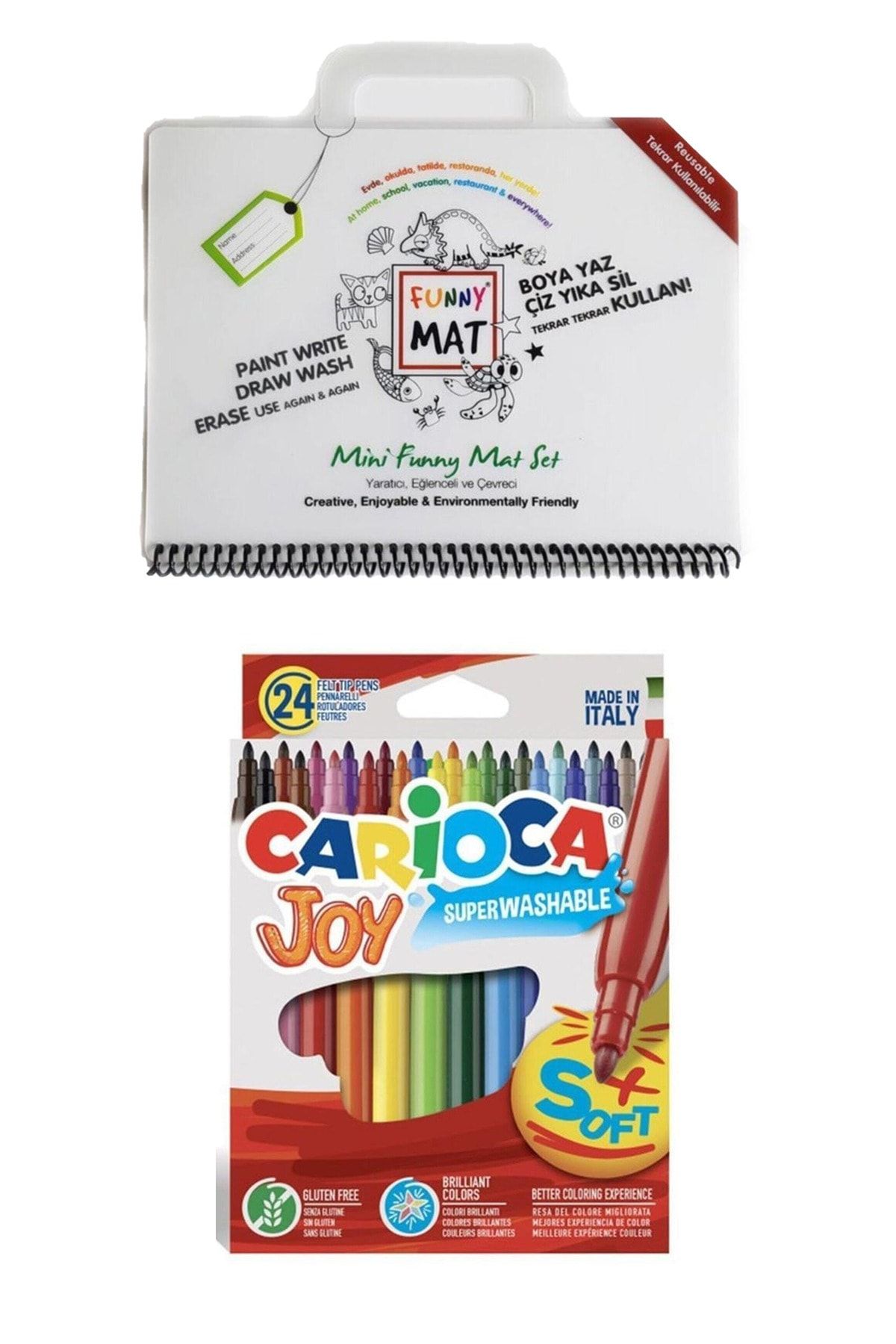 Carioca Akademi Çocuk Funny Mat Mini Ve Carioca Joy 24'lü Keçeli Kalem (boya Ve Kolayca Sil) 2'li Set