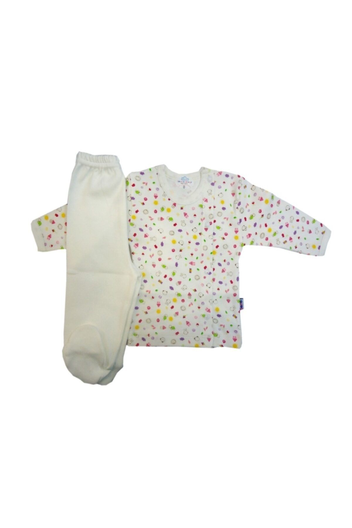 Sema Bebe Unisex Bebek Beyaz  Krem Pijama Takımı