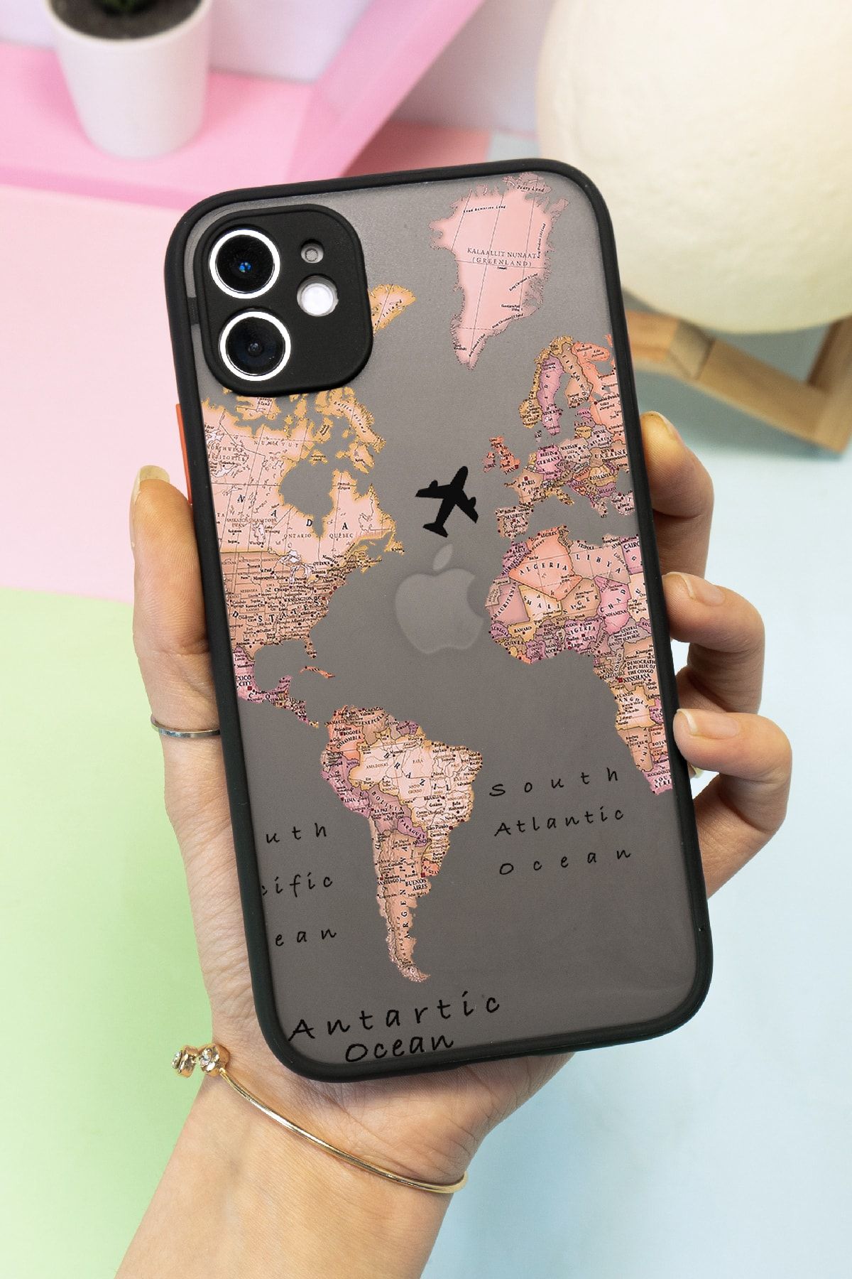 Spoyi Iphone 11 Transparan Harita Tasarımlı Siyah Hux Telefon Kılıfı