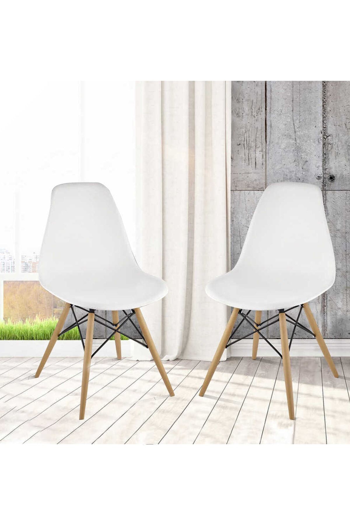 Dorcia Home Beyaz Eames Sandalye - 2 Adet - Cafe Balkon Mutfak Sandalyesi