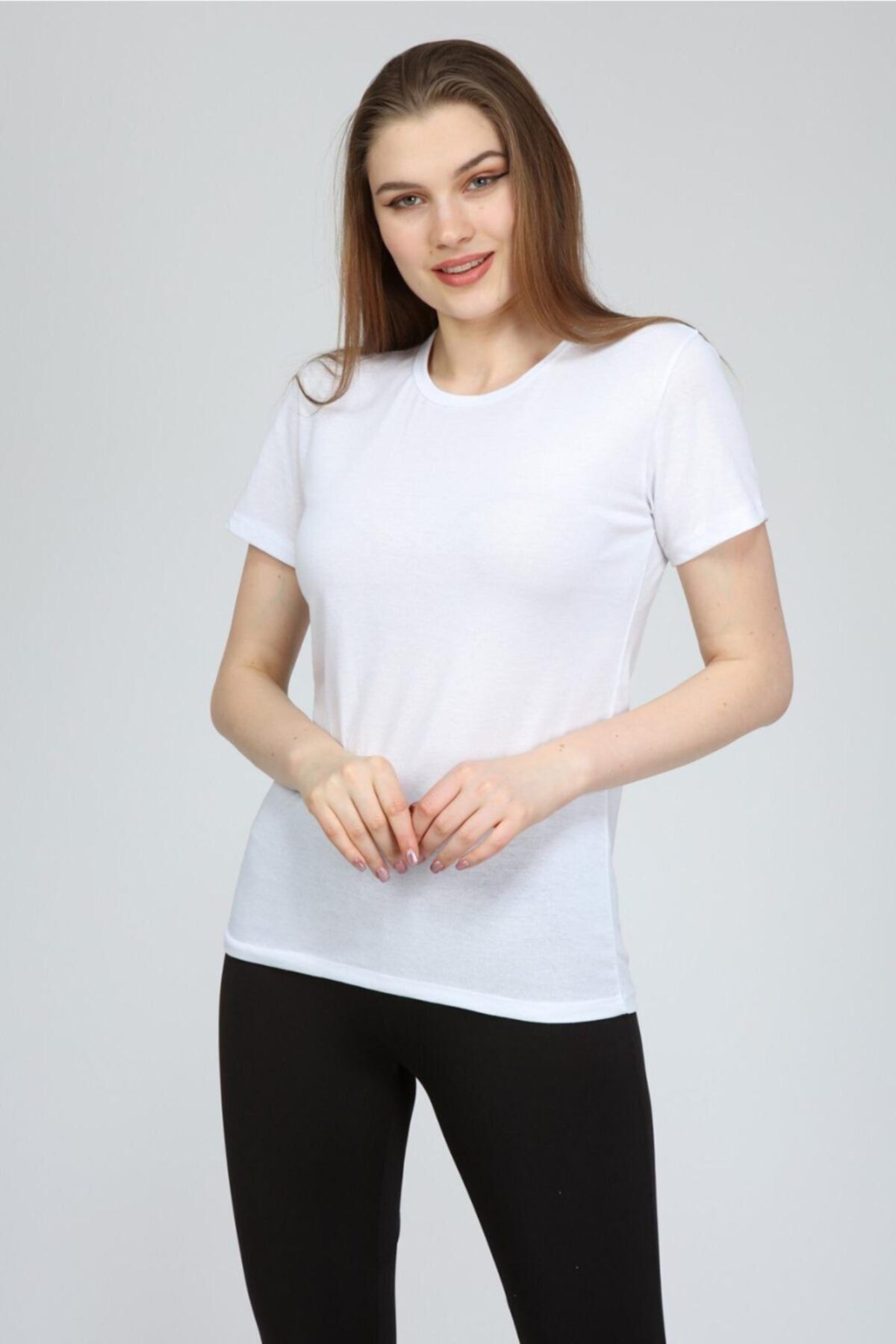 Asfa Moda Kadın  Beyaz Basic Bisiklet Yaka T-shirt