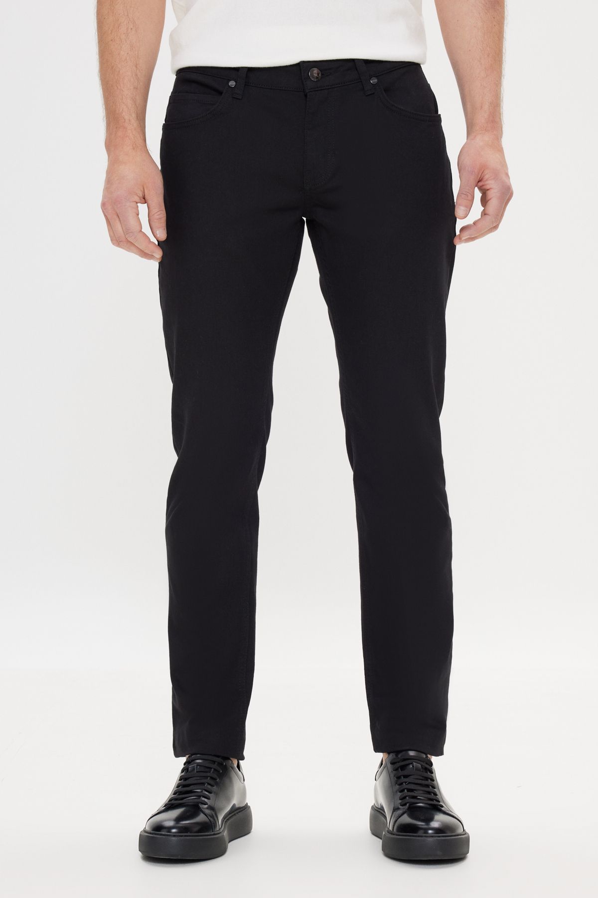 AC&Co / Altınyıldız Classics Erkek Siyah 360 Derece Her Yöne Esneyen Slim Fit Dar Kesim Diyagonal Esnek Desenli Pantolon