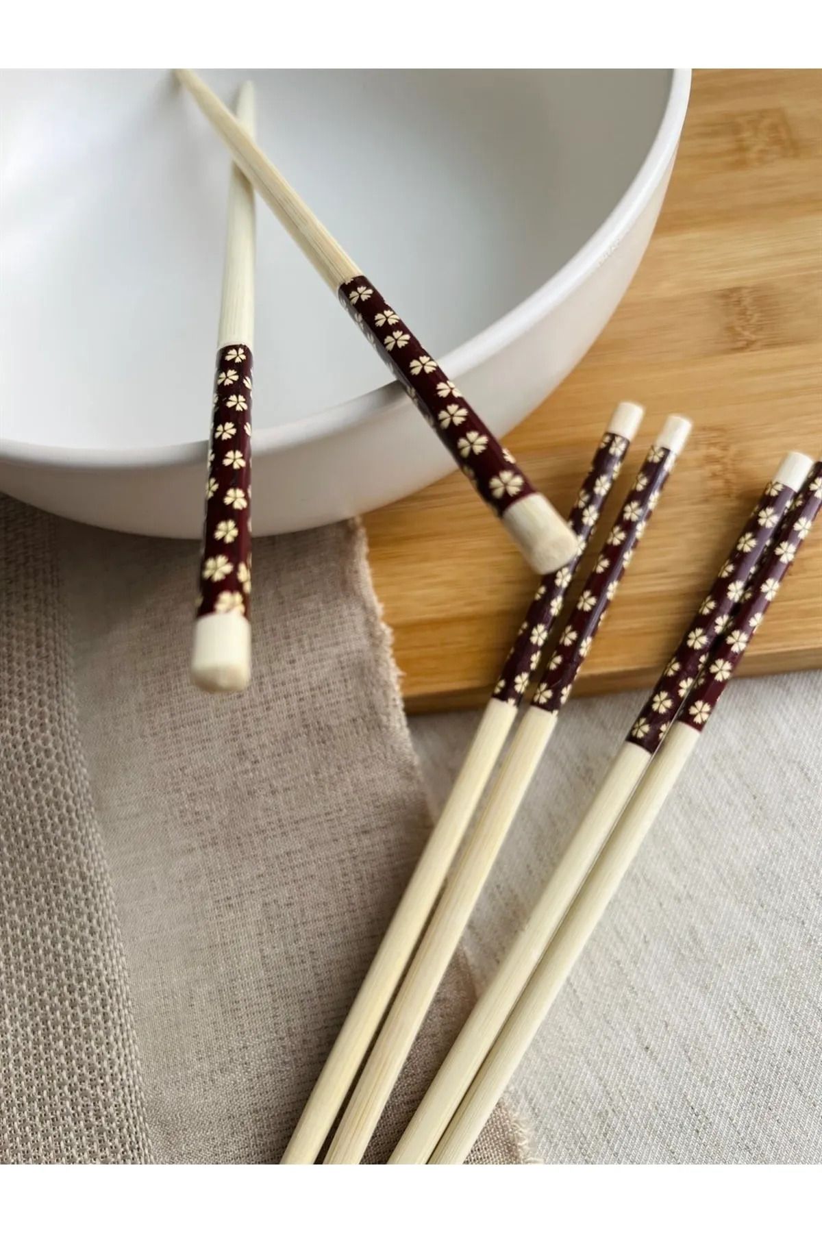 312KONSEPT 3 Çift Çiçek Desenli Bambu Chopstick Suşi Yemek Çubukları