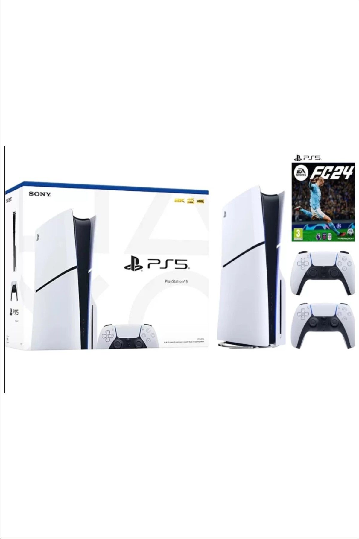 Sony Playstation 5 Slim 1 TB Türkçe Menü + 2. Dualsense Gamepad + FC 2024 Hediyeli+ TR Uyumlu Güç Kablosu