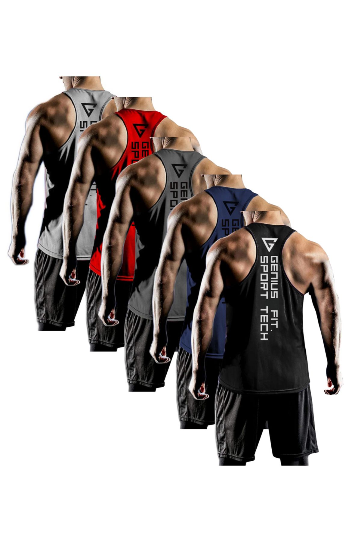 GENIUS STORE 5'li Paket Erkek Dry Fit Y-back Gym Fitness Sporcu Atleti Genıus-fıt5