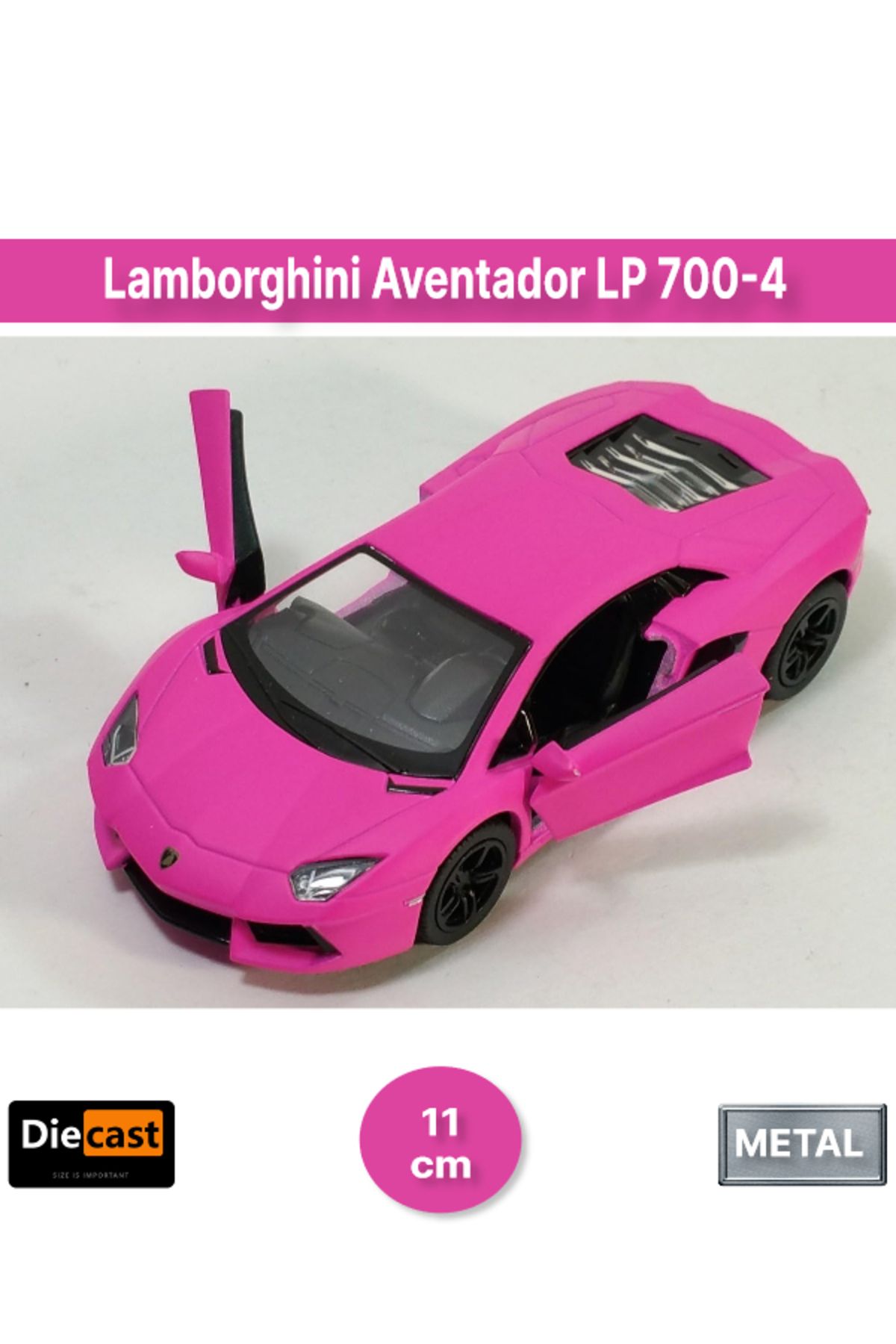 Kinsmart Lamborghini Aventador LP 700-4 Çek Bırak Kapıları Açılabilen Metal Model Araba - Pembe 11.5 cm