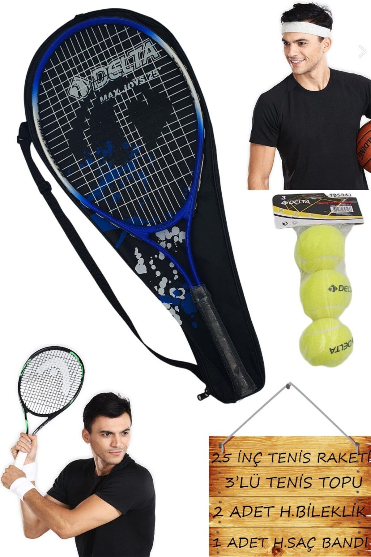 Tosima Max Joy 25 İnç Tenis Raketi Çocuk Tenis Raketi Tenis Topu Bileklik Saç Bandı Set