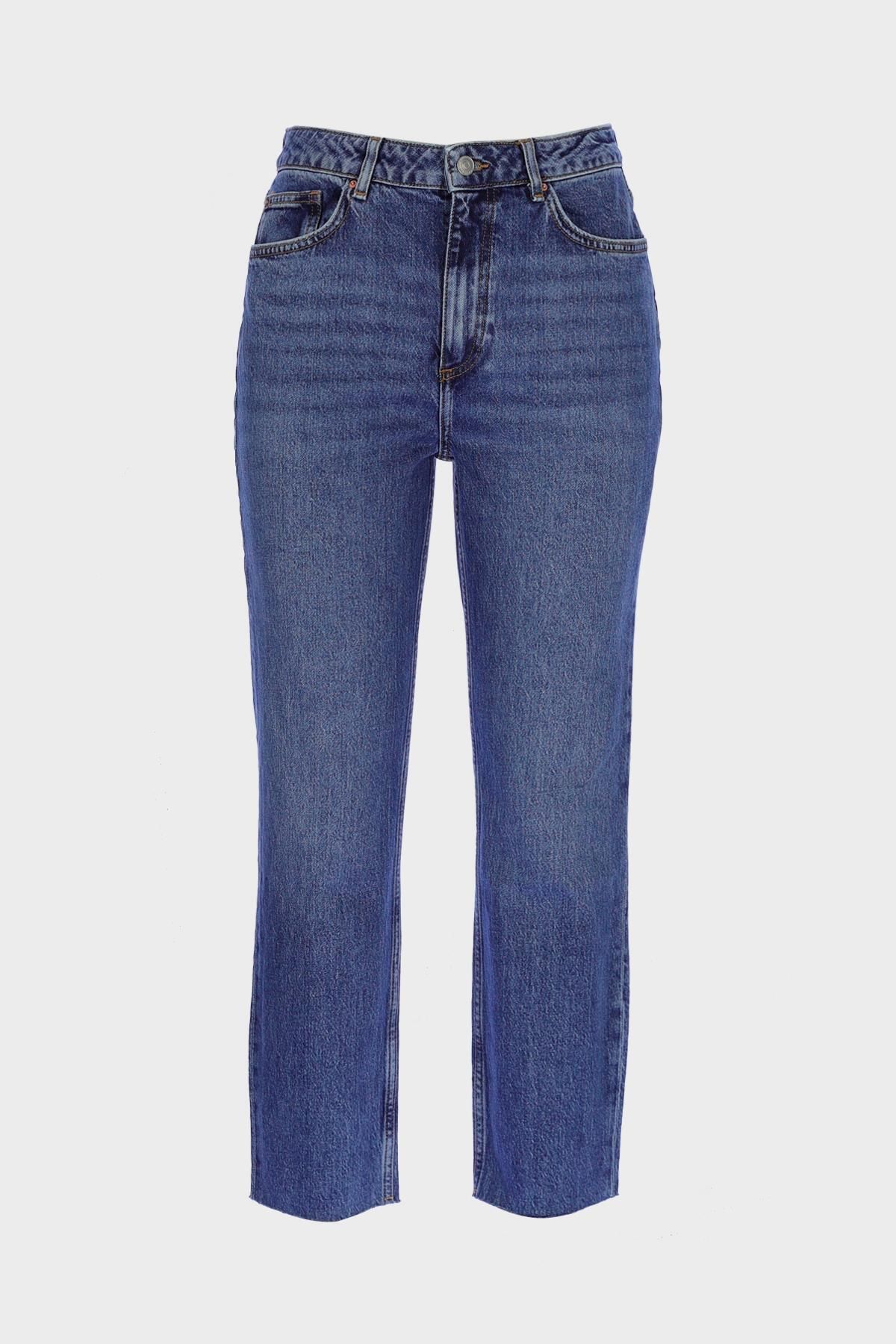 CROSS JEANS Sydney Orta Mavi Yüksek Bel Paçası Kesikli Fermuarlı Slim Straight Jean Pantolon C 4529-083