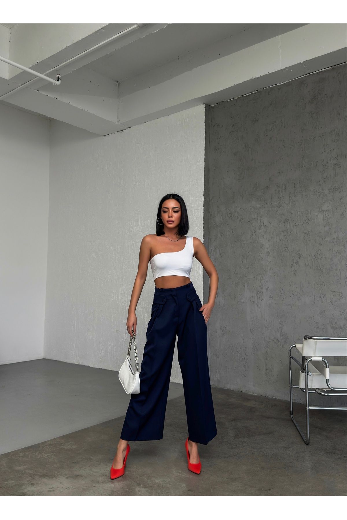 OUZ Fashion Kadın Bel Düğme Detaylı Pantolon