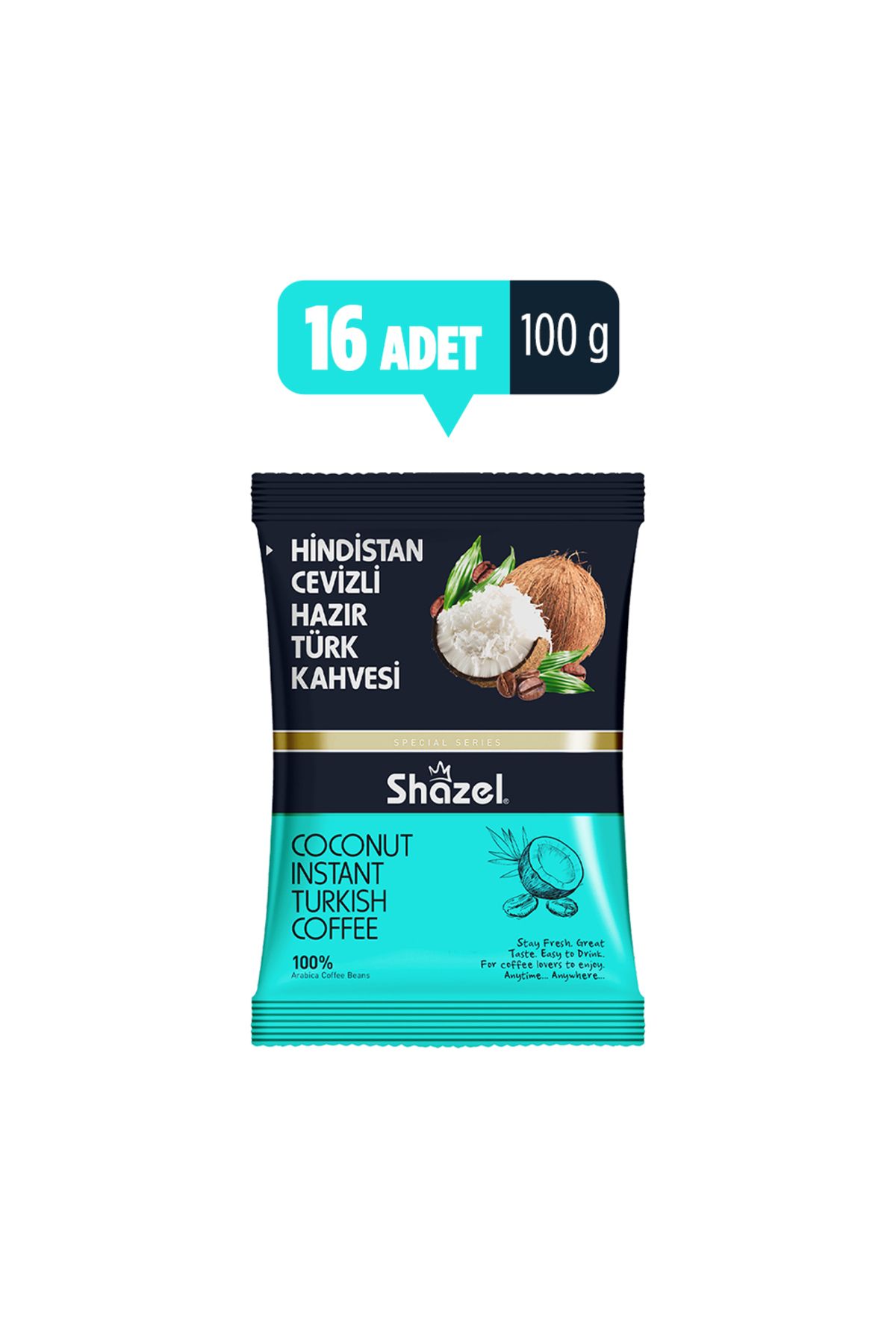 Shazel Hindistan Cevizli Hazır Türk Kahvesi 100g X 16 Adet (AROMALI)