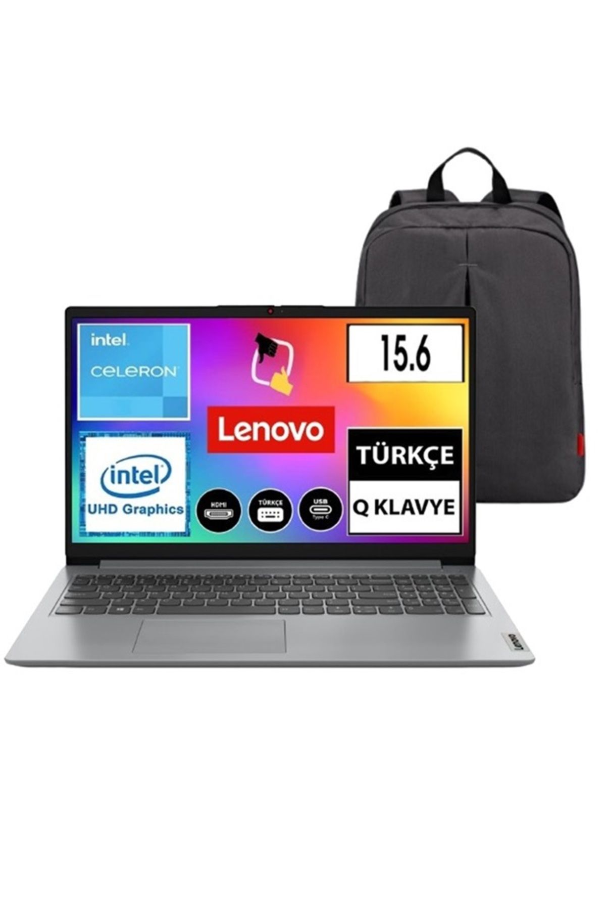 LENOVO IdeaPad 1 Intel Celeron N4020 4GB 128GB SSD Freedos 15.6 " Bilgisayar Csrtech13 Çanta H.