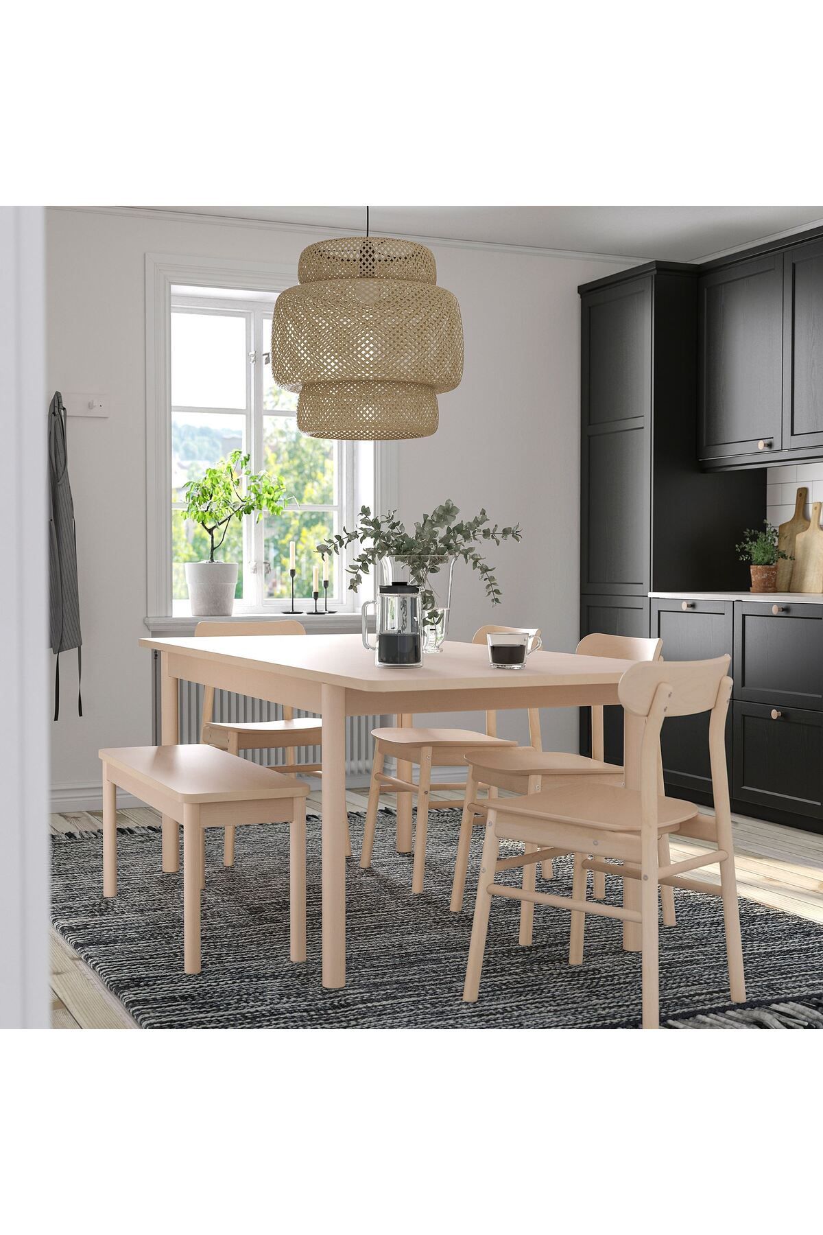 IKEA RÖNNINGE yemek masası takımı, huş, 2 sandalye ve 1 bank