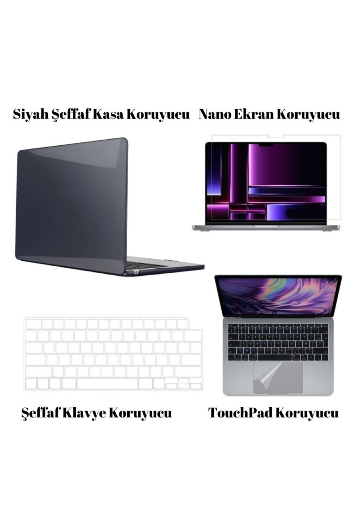 Nezih Case Macbook Pro 14 inç M3 / M3 Pro / M3 Max A2992 A2918 Uyumlu Kılıf 360 Derece Full Korumalı 4'lü Set