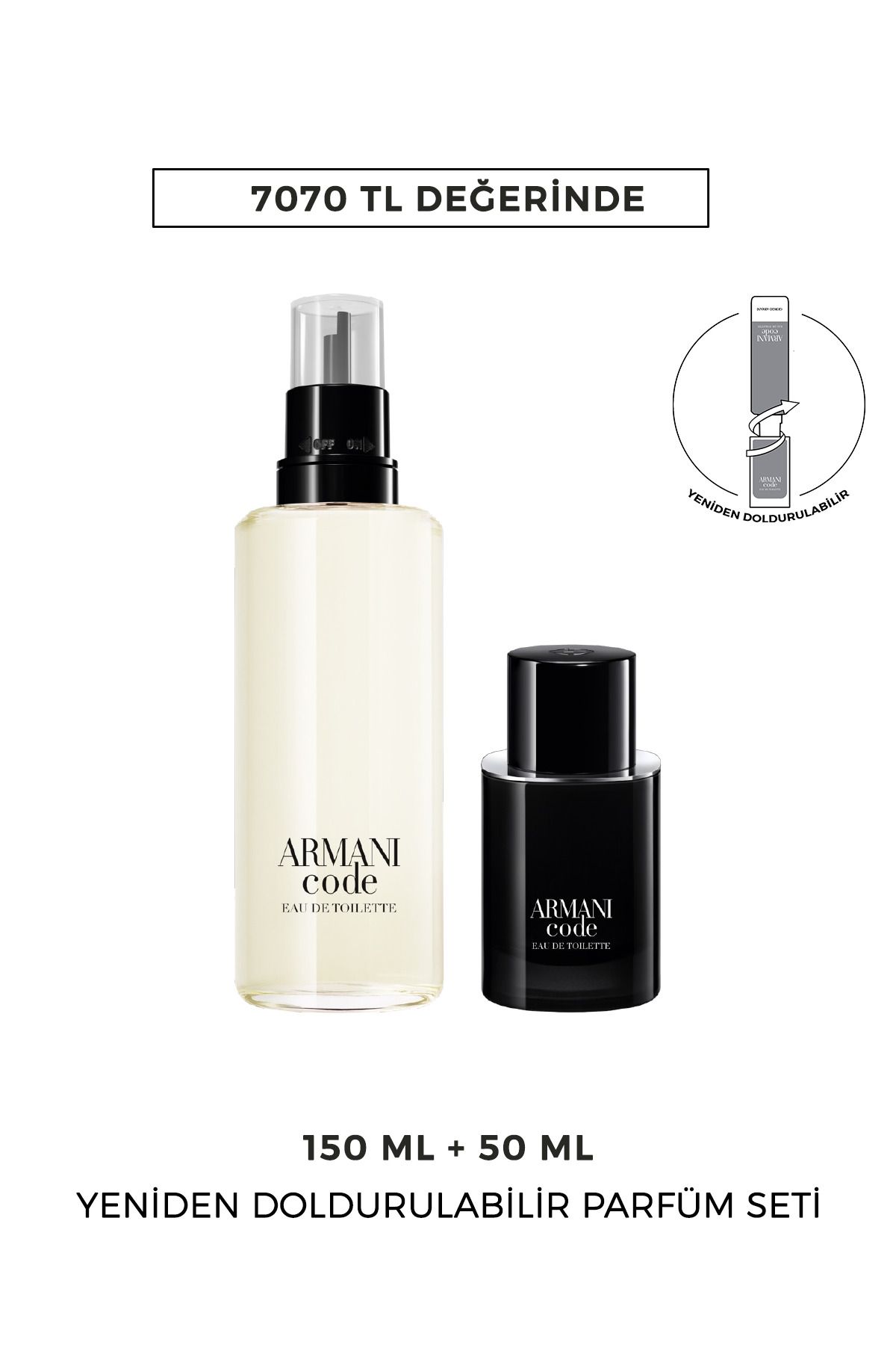 Giorgio Armani Code EDT 50 ml & 150 ml Yeniden Doldurulabilir Erkek Parfüm Seti 7829999999140