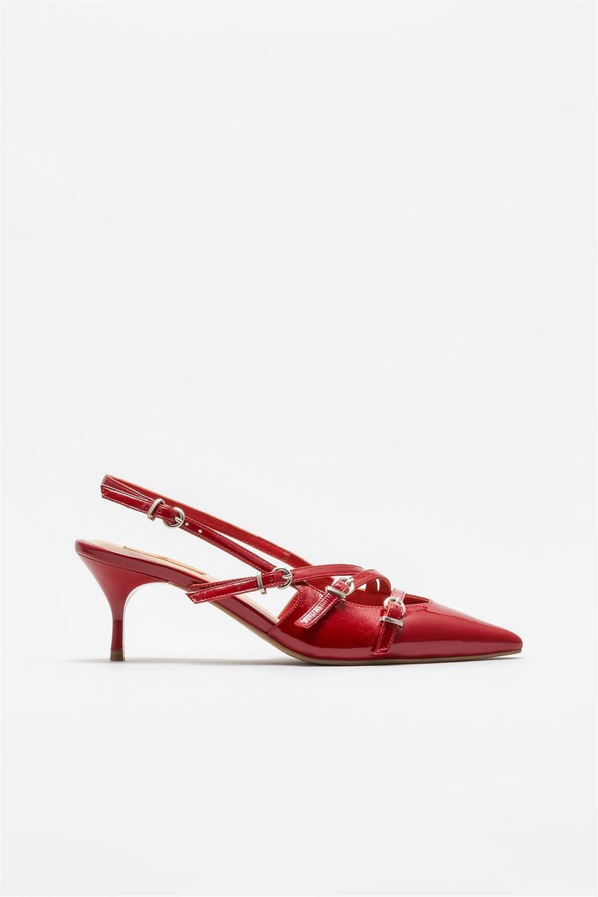Elle Kırmızı Deri Kadın Topuklu Ayakkabı