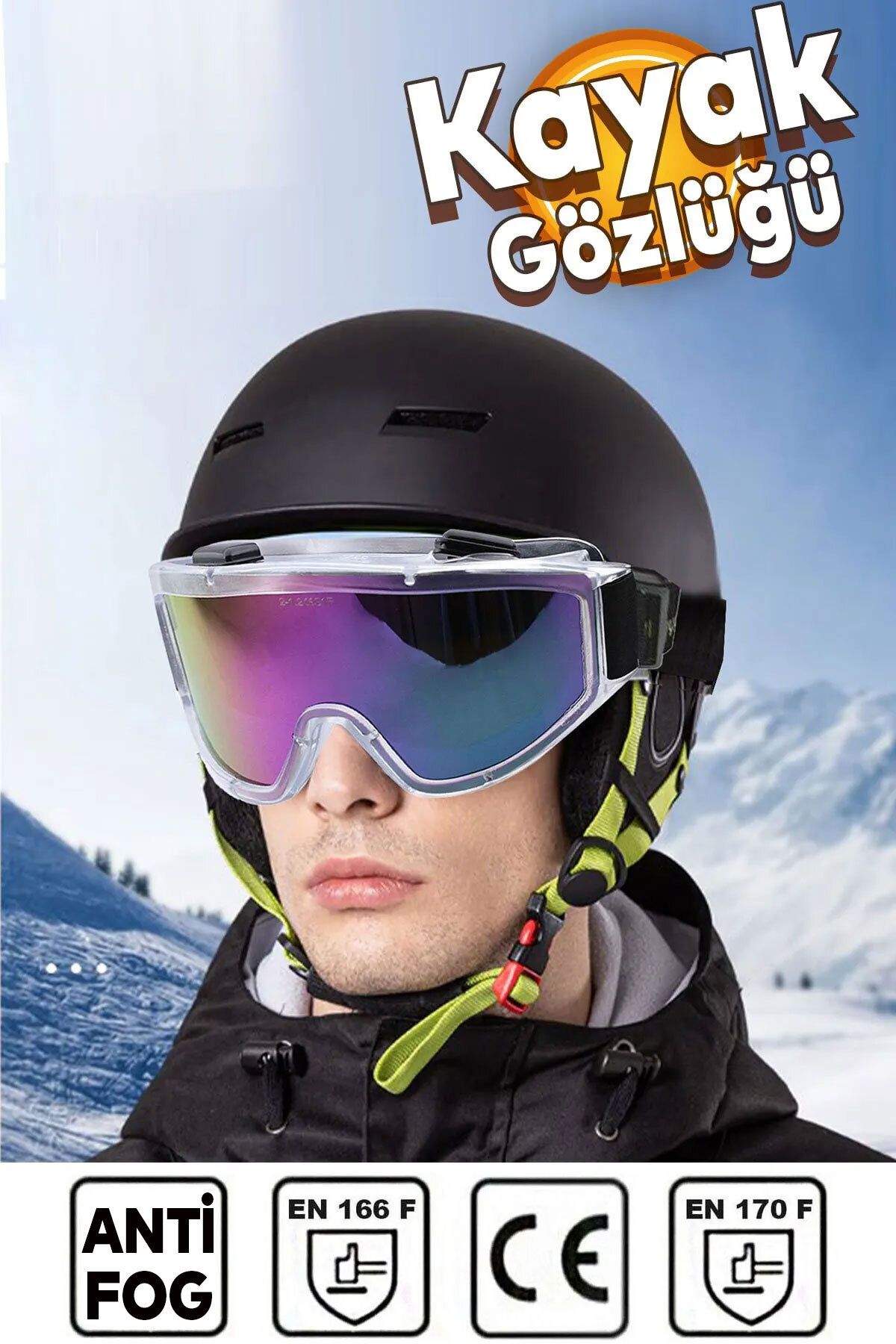 Badem10 Kayak Gözlüğü Antifog Ventilli Uv Korumalı Güneş Kar Gözlük Gökkuşağı Snowboard Glasses Sporu