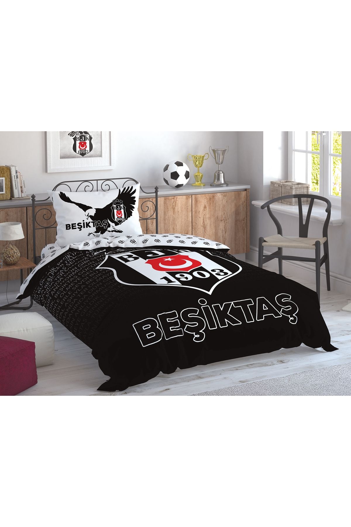 Taç Beşiktaş Marşlı Logo Nevresim Takımı Tek Kişilik
