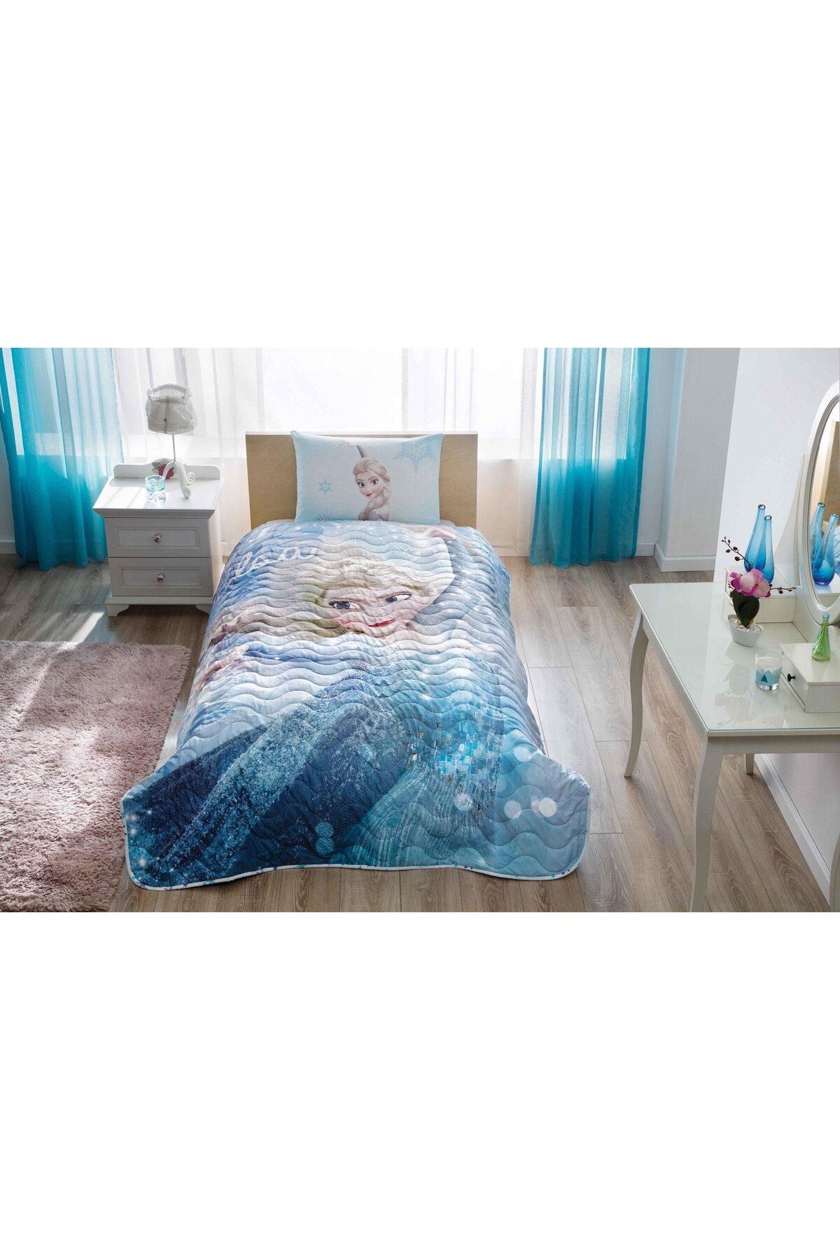 Taç Frozen Glitter Lisanslı Yatak Örtüsü Yastık Kılıfı