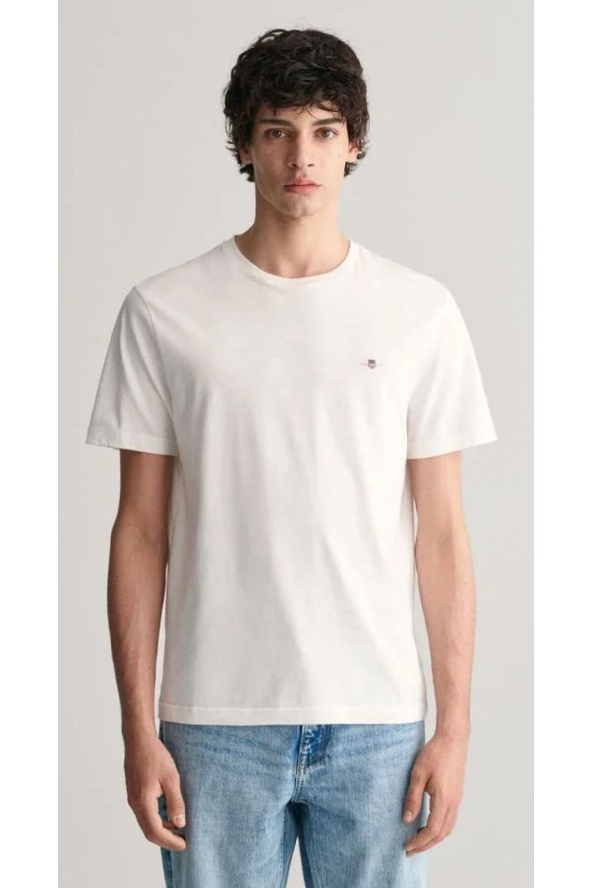 Gant Erkek Beyaz Regular Fit Bisiklet Yaka Logolu T-Shirt