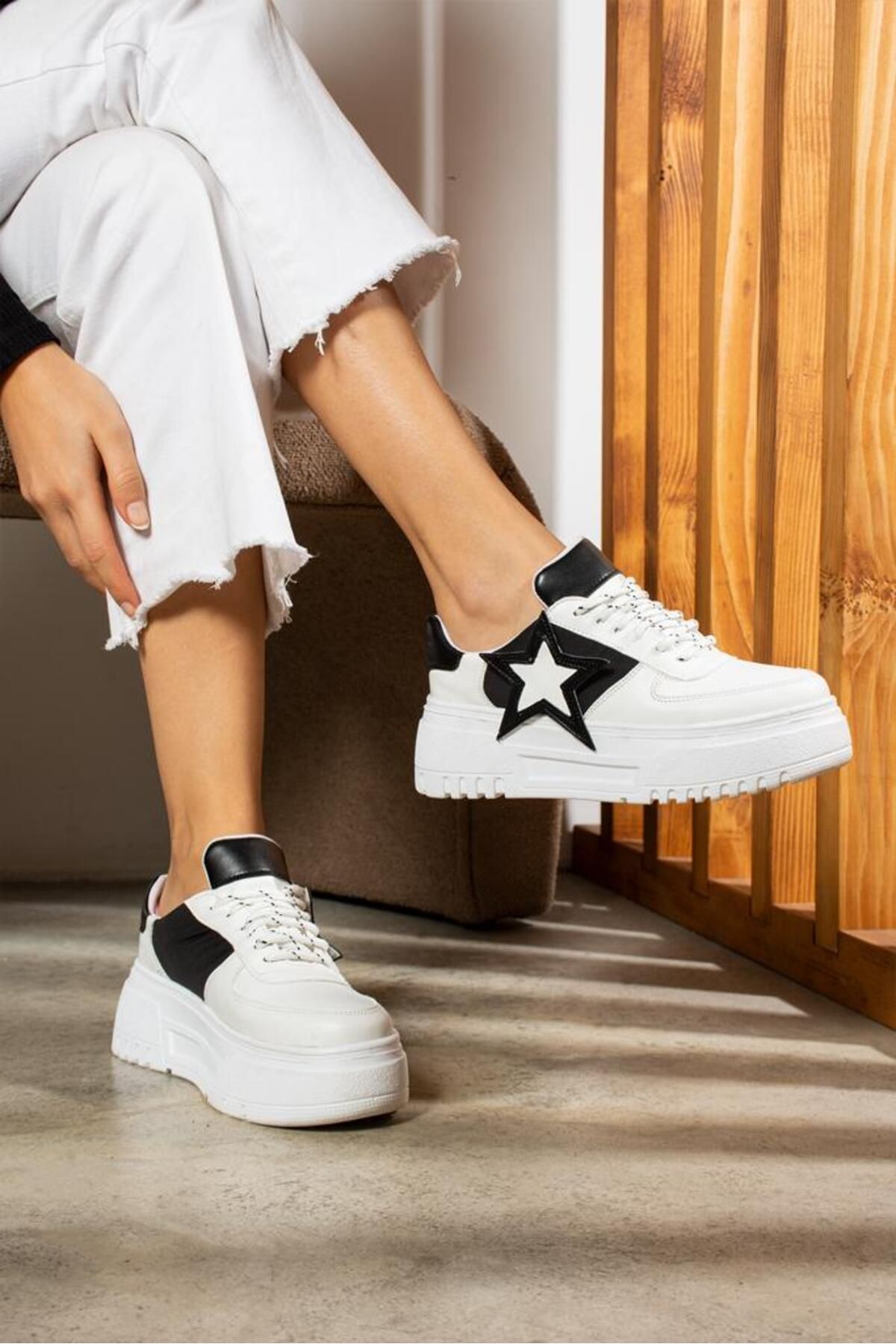 MrDemir Look Bağcıklı Yıldız Detaylı Günlük Ayakkabı Sneakers