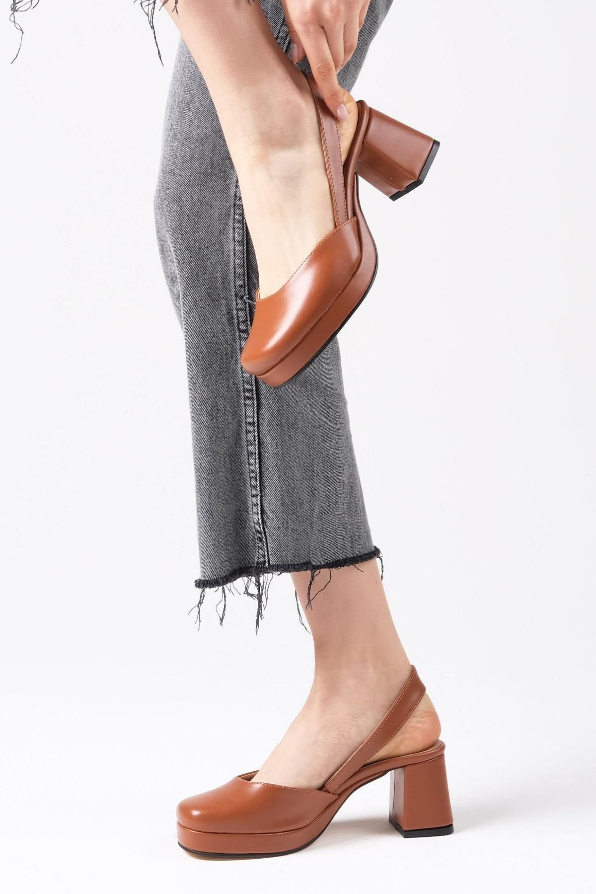 Mio Gusto Evita Taba Renk Arkası Açık Platformlu Kadın Topuklu Ayakkabı