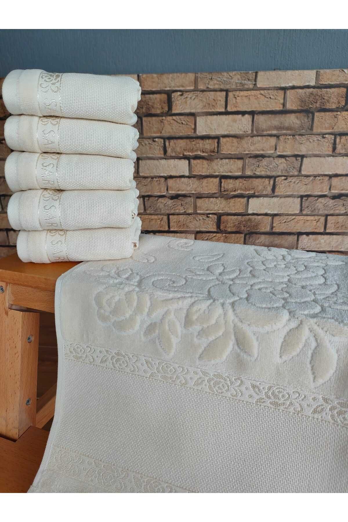 sarra 30x50cm SARRA 6'LI DİKİŞLİ ETAMİN HAVLU - KAPİÇİNO