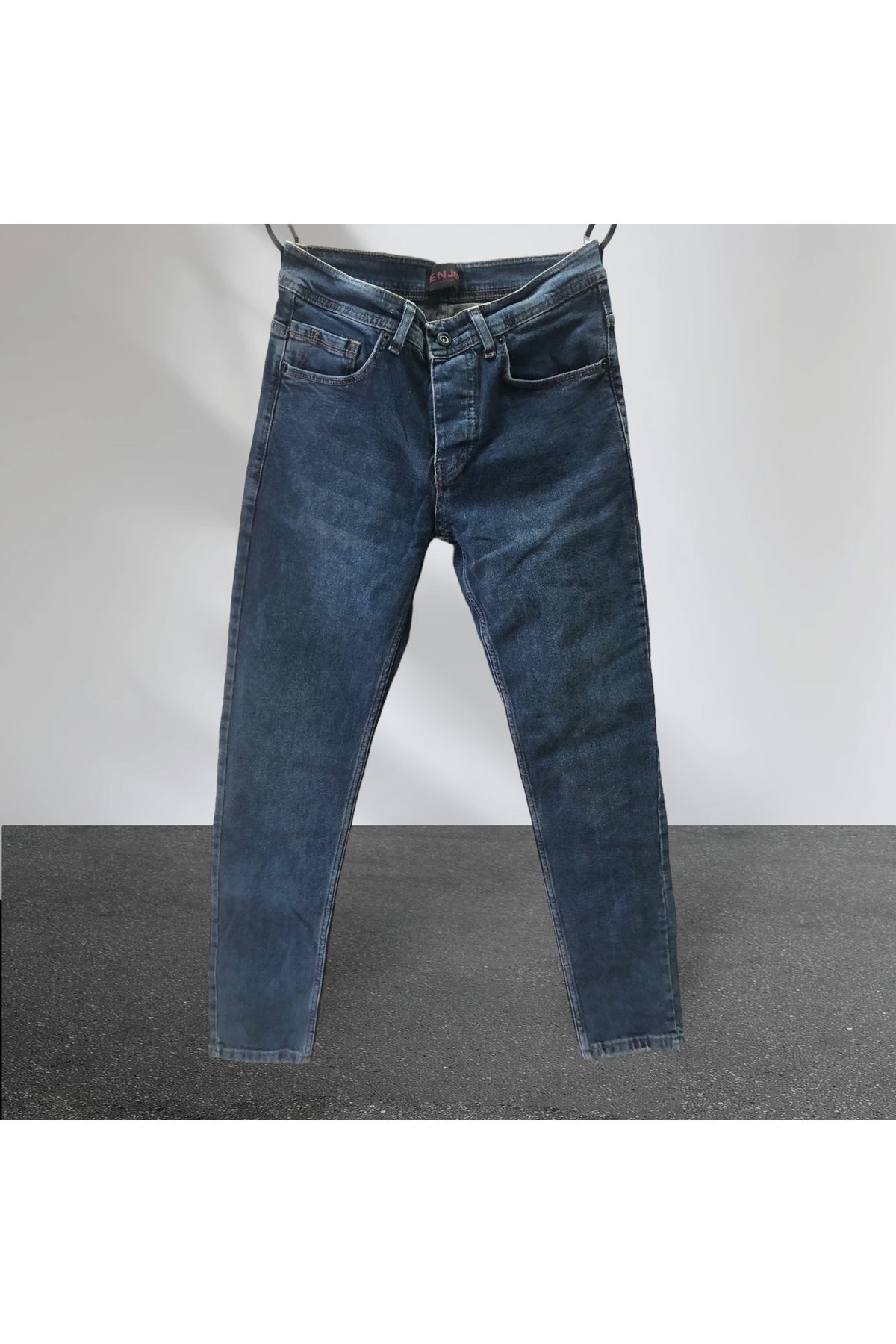 Enjoy Kot-Jeans-Taşlanmış-Slim Fit-Ligralı-Düğmeli Pantolon