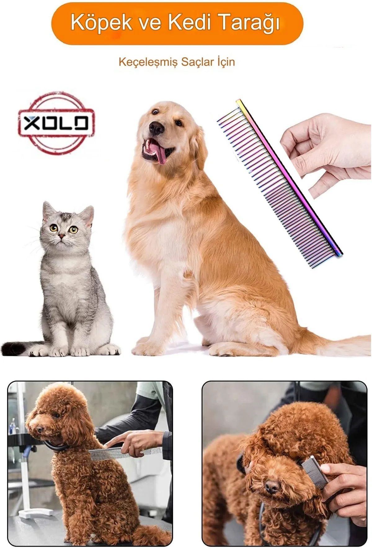 Xolo Gökkuşağı Renk Paslanmaz Çelik Bakım Köpek Ve De Kedi Tarağı Evcil Hayvan Bakım Aracı Tarağı